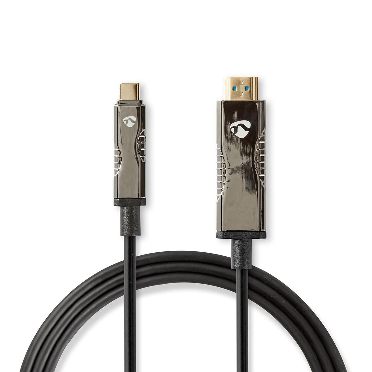 Nedis - Aktiv Optisk USB-kabel | USB-C™ Han | HDMI™ Stik | 18 Gbps | 50.0 m | Runde | PVC | Sort | Gaveæske - CCBG6410BK500