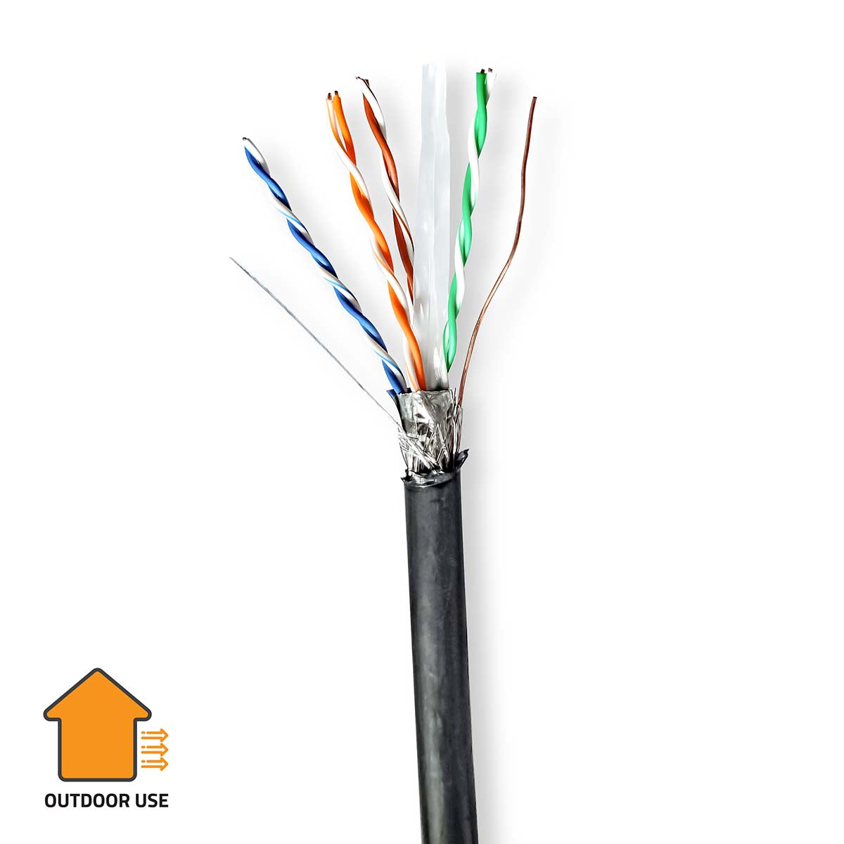 Nedis - CAT6 netværkskabel rulle | Solid | S/FTP | Kobber | 100 m | Udendørs | Runde | PE | Sort | Trækboks - CCBG8598BK100S