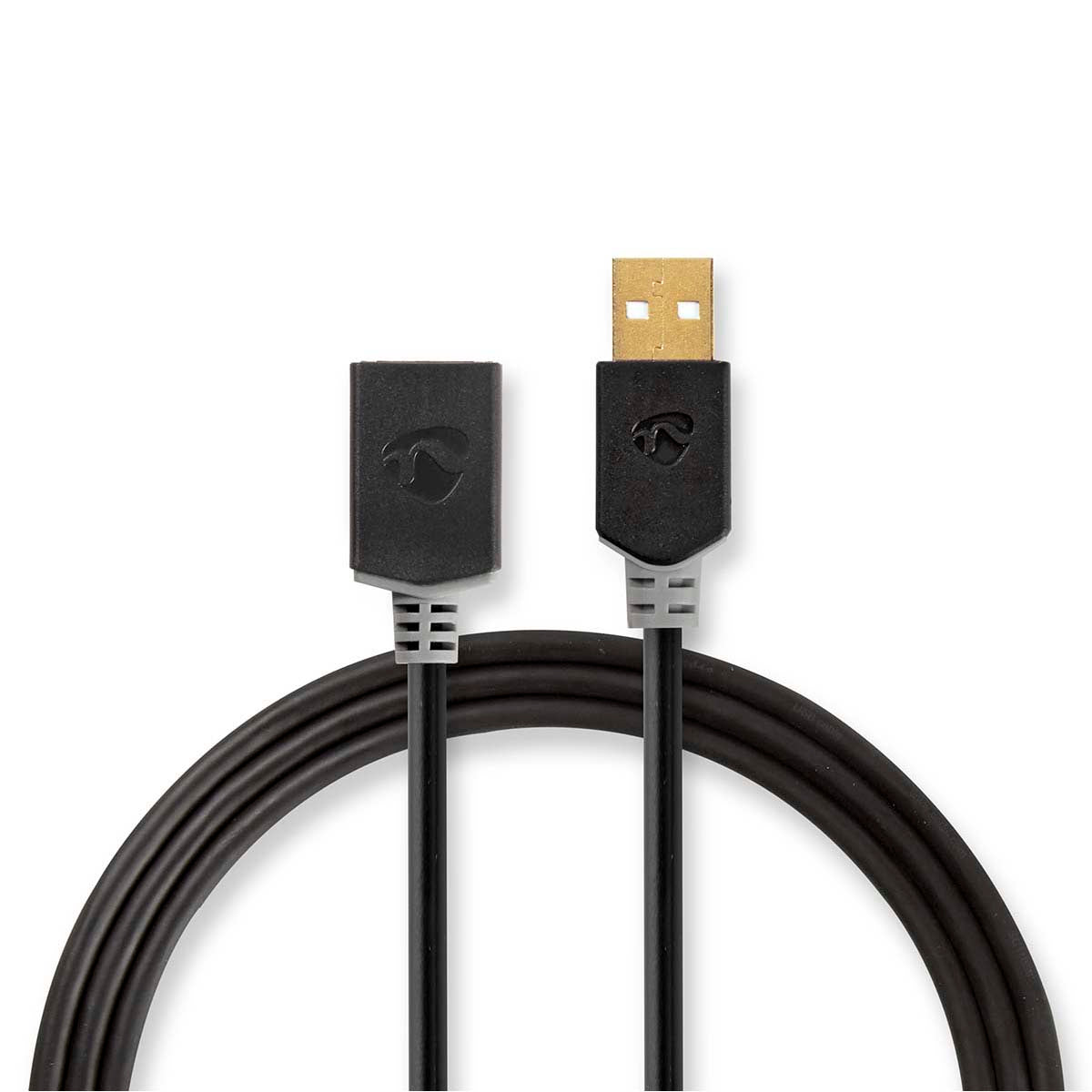 Nedis - USB-kabel | USB 2.0 | USB-A Han | USB-A Hun | 480 Mbps | Guldplateret | 3.00 m | Runde | PVC | Antracit | Box - CCBW60010AT30