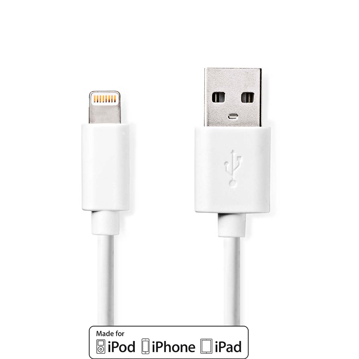 Nedis - Lightning Kabel | USB 2.0 | Apple Lightning 8-pin | USB-A Han | 480 Mbps | Nikkelplateret | 2.00 m | Runde | PVC | Hvid | Box - CCGB39300WT20