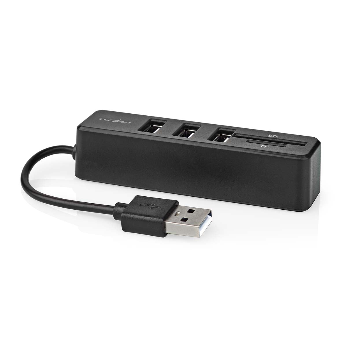 Nedis - USB-hub | 1x USB-A | 3x USB A Female | 5-Port port(s) | USB 2.0 | USB Drevet | SD & MicroSD - CCGB60250BK01