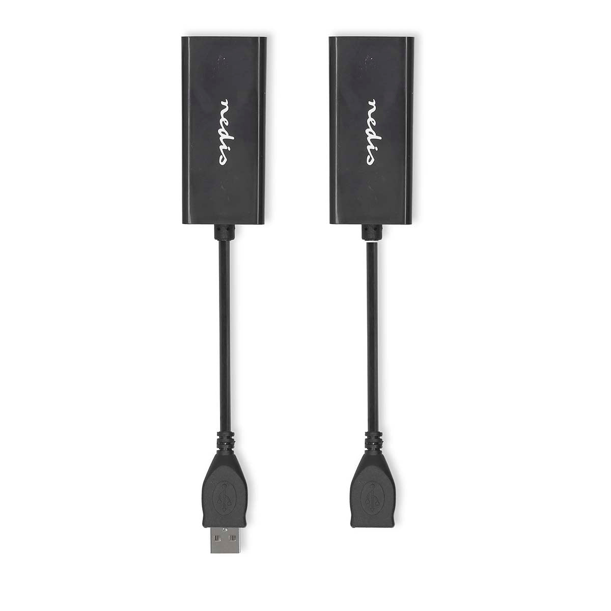 Nedis - USB Extender | USB 2.0 | 1x USB-A-han | 1x RJ45 Female | 1x USB-A hun | 1x RJ45 Female | Op til 50.0 m | 480 Mbps | Nikkelplateret | Runde | PVC | Sort | Box - CCGB61EXTBK500