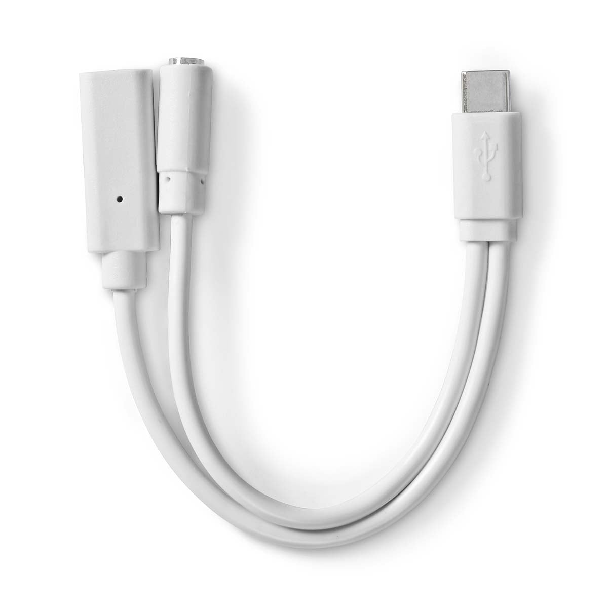 Nedis - USB-C™ Adapter | USB 2.0 | USB-C™ Han | USB-C™ Hun / 3.5 mm Hunstik | 0.10 m | Runde | Nikkelplateret | PVC | Hvid | Box - CCGB64922WT01