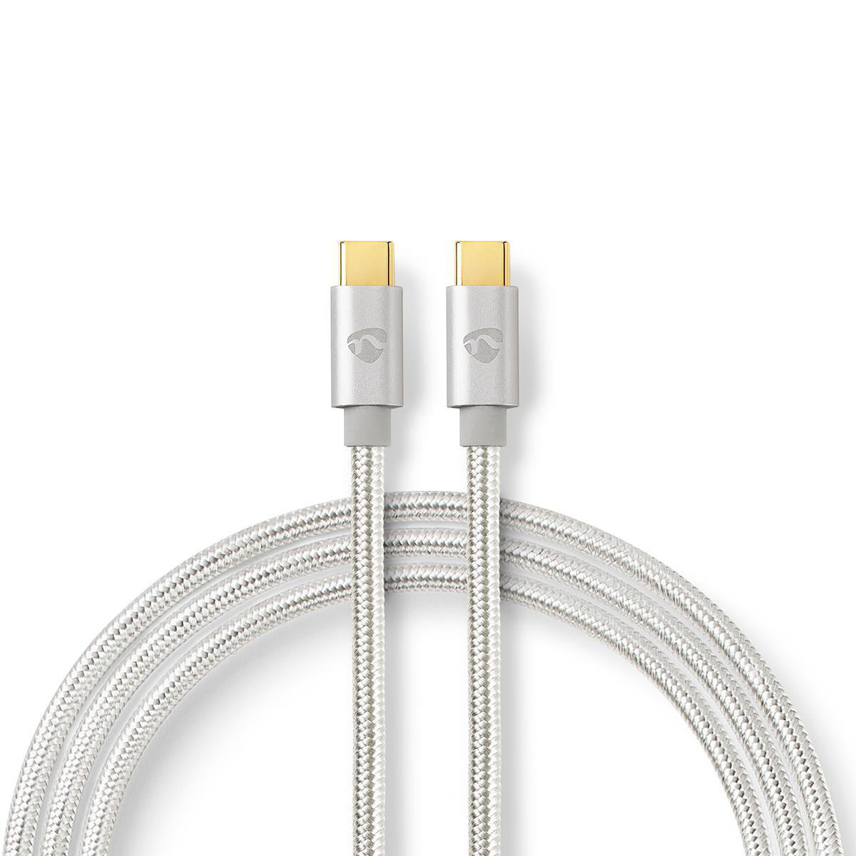 Nedis - USB-kabel | USB 2.0 | USB-C™ Han | USB-C™ Han | 100 W | 480 Mbps | Guldplateret | 2.00 m | Runde | Flettet / Nylon | Sølv | Cover Window Box - CCTB60800AL20