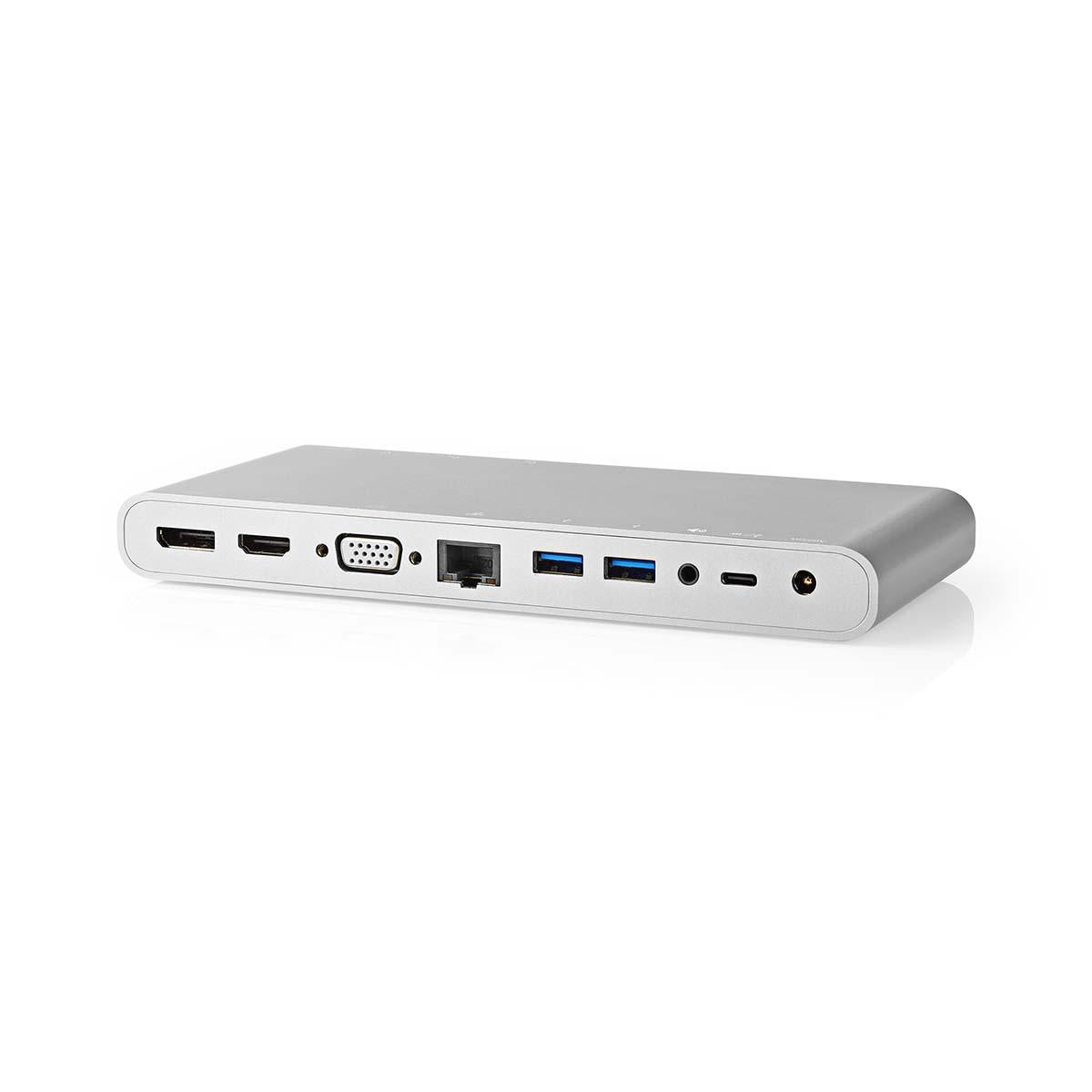 Nedis - USB Docking Station | USB 3.2 Gen 1 | USB-C™ Han | DisplayPort Hun / HDMI ™ -udgang / RJ45 Hun / VGA Hun / 2 x 3.5 mm Hunstik / 2x USB-C™ / 4x USB-A | 0.20 m | Runde | Nikkelplateret | Flettet / Nylon | Hvid | Window Box med Euro lås - CCTB6499...