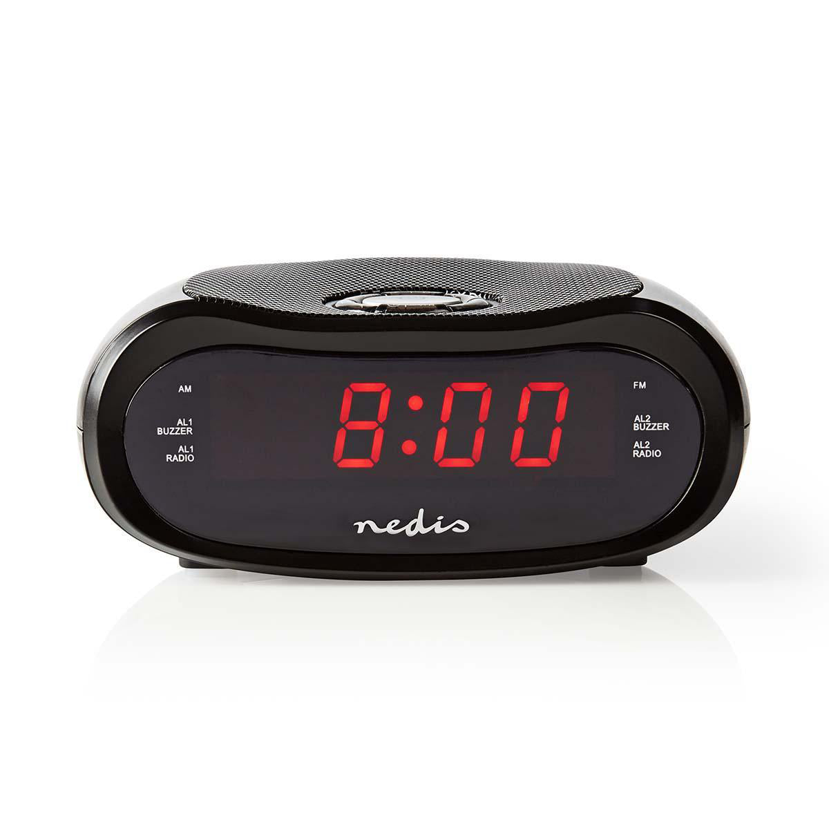 Nedis - Digital vækkeur Radio | LED Display | Tidsprojektion | AM / FM | Snooze funktion | Sleep timer | Antal alarmer: 2 | Sort - CLAR001BK