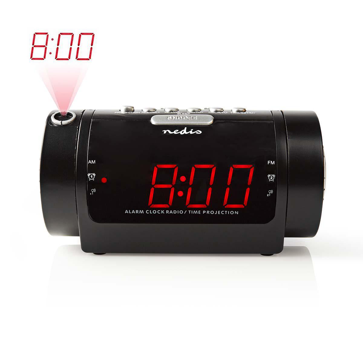 Nedis - Digital vækkeur Radio | LED Display | Tidsprojektion | AM / FM | Snooze funktion | Sleep timer | Antal alarmer: 2 | Sort - CLAR005BK