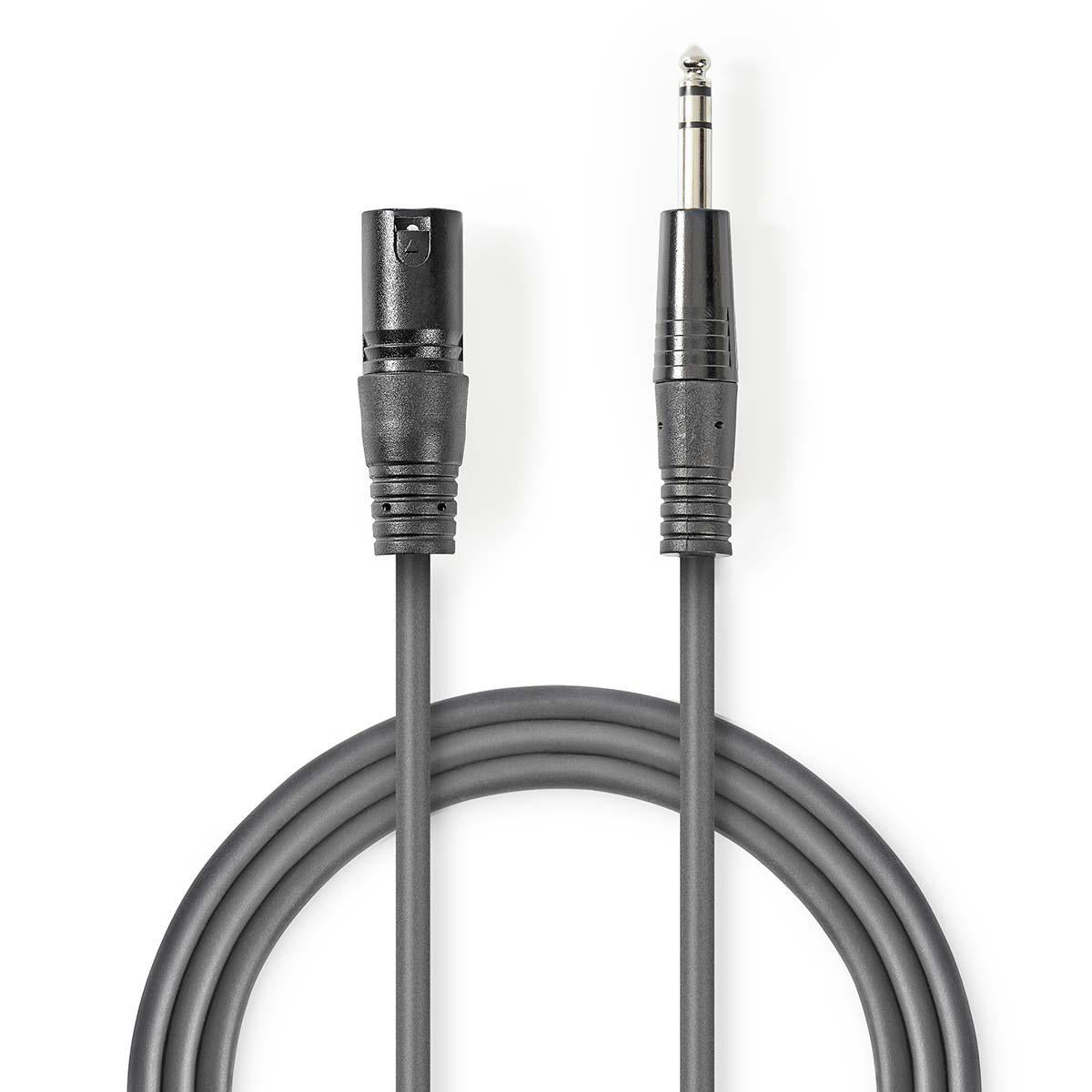 Nedis - Balanceret Audio kabel | XLR 3-Pin Han | 6.35 mm Hanstik | Nikkelplateret | 5.00 m | Runde | PVC | Mørkegrå | Kartonhylster - COTH15100GY50