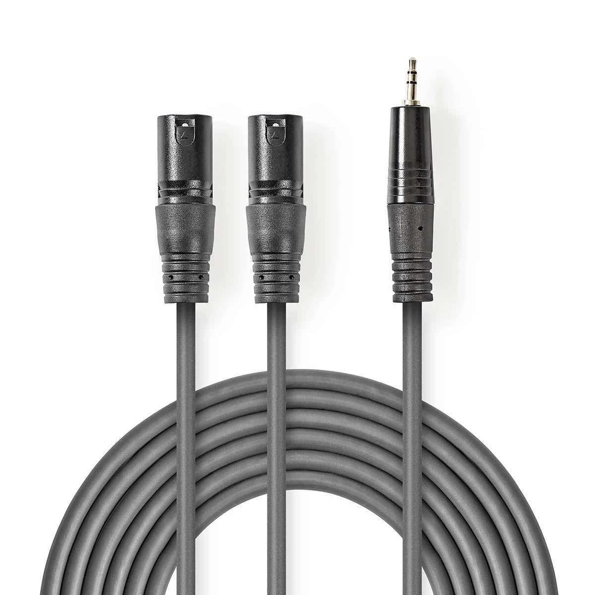 Nedis - Balanceret Audio kabel | 2x XLR 3-Pin Hanstik | 3.5 mm Hanstik | Nikkelplateret | 3.00 m | Runde | PVC | Mørkegrå | Kartonhylster - COTH15310GY30