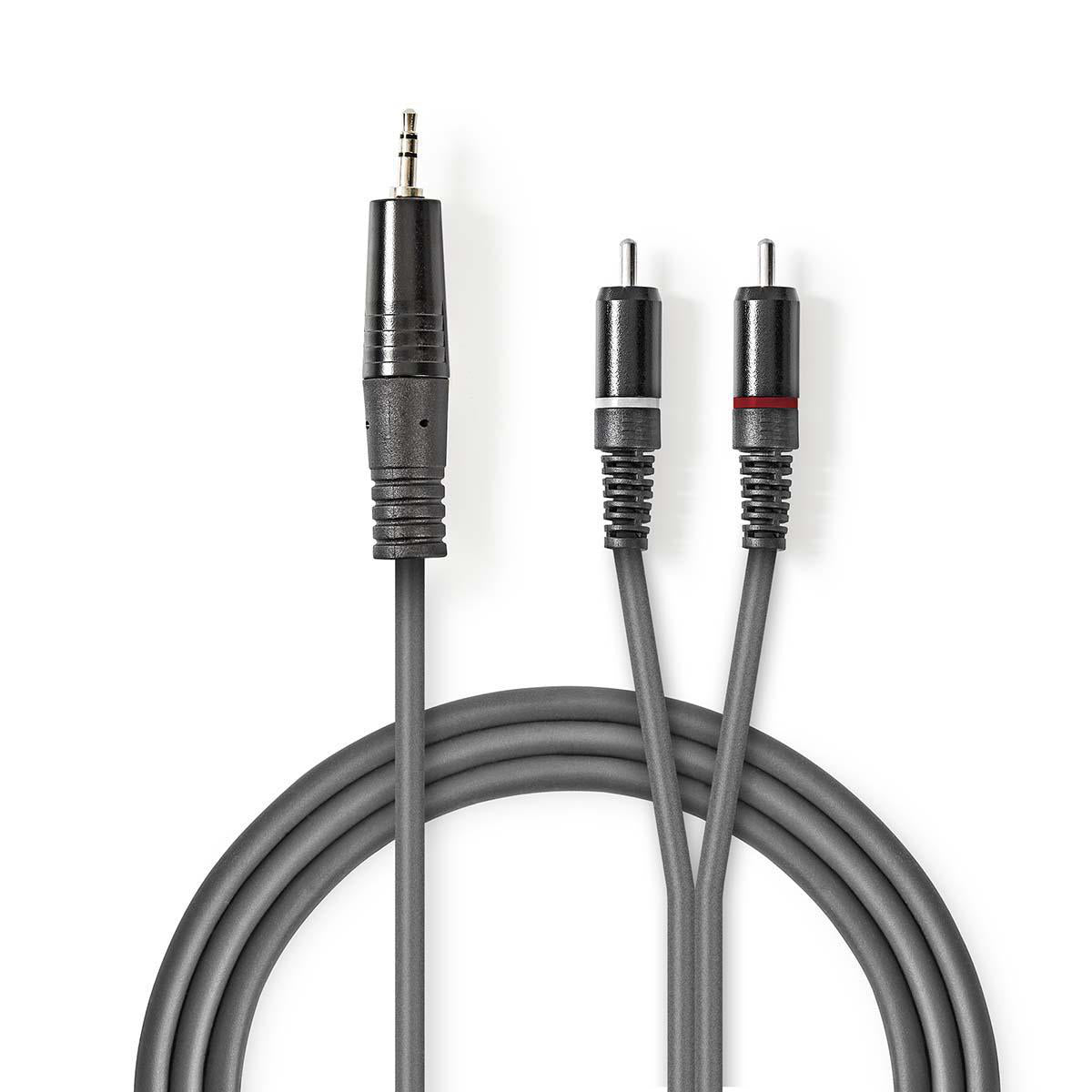 Nedis - Stereo Audio kabel | 3.5 mm Hanstik | 2x RCA Hanstik | Nikkelplateret | 3.00 m | Runde | Mørkegrå | Kartonhylster - COTH22200GY30