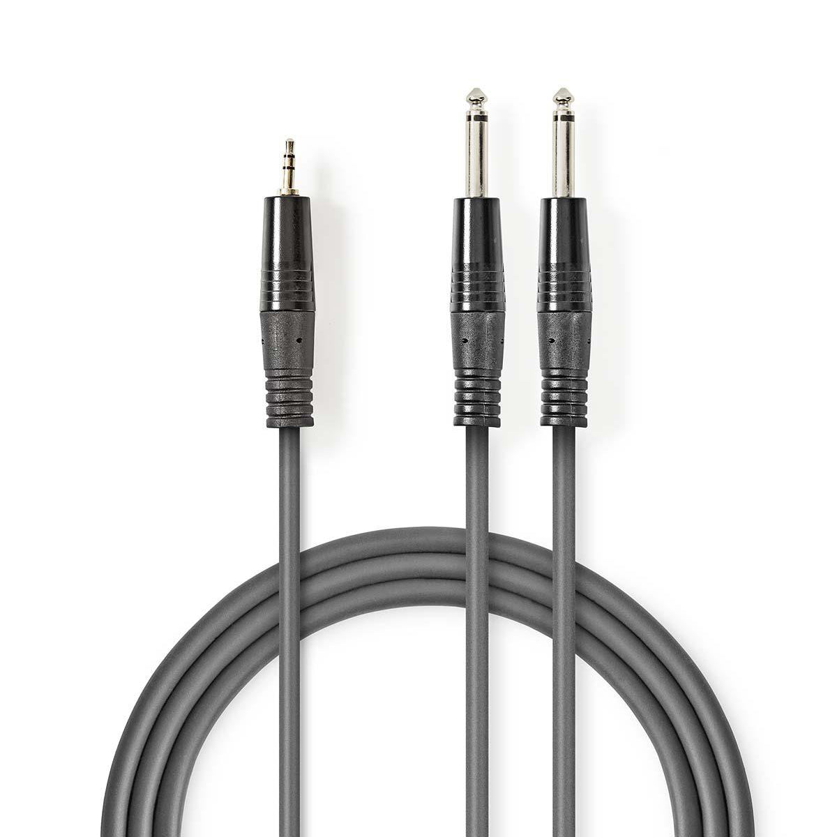 Nedis - Stereo Audio kabel | 2x 6.35 mm Hanstik | 3.5 mm Hanstik | Nikkelplateret | 1.50 m | Runde | Mørkegrå | Kartonhylster - COTH23200GY15