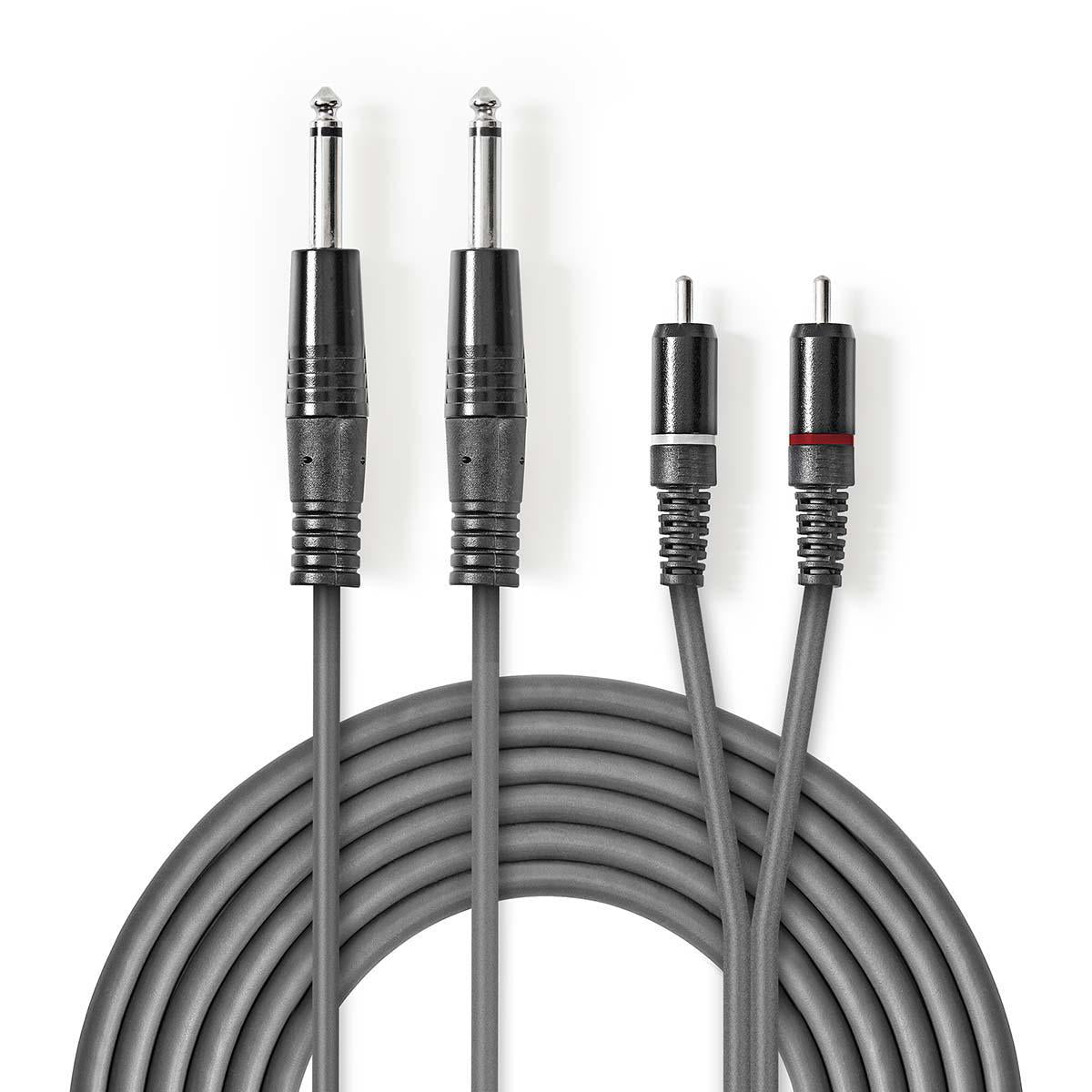 Nedis - Stereo Audio kabel | 2x 6.35 mm Hanstik | 2x RCA Hanstik | Nikkelplateret | 1.50 m | Runde | Mørkegrå | Kartonhylster - COTH23320GY15