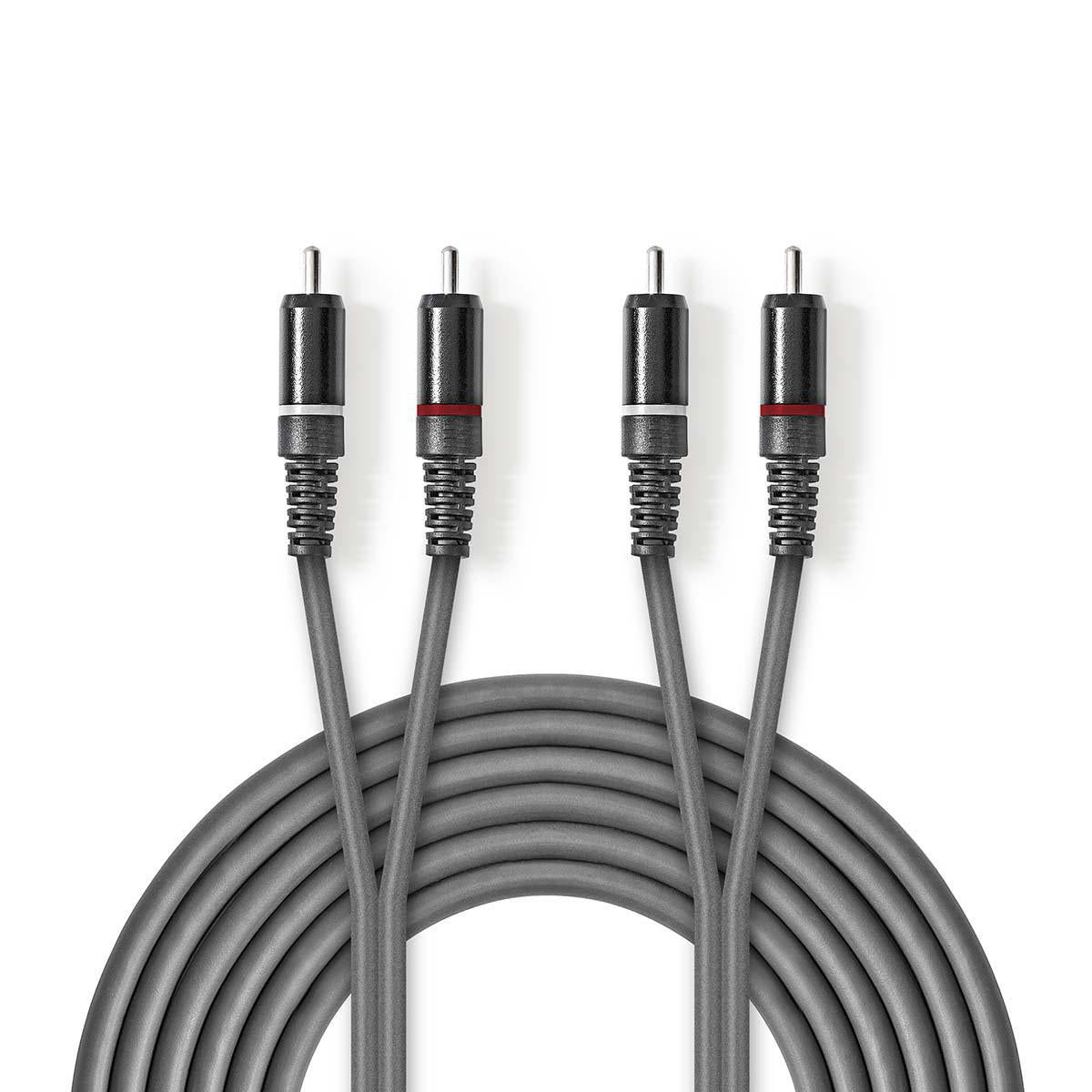 Nedis - Stereo Audio kabel | 2x RCA Hanstik | 2x RCA Hanstik | Nikkelplateret | 3.00 m | Runde | Mørkegrå | Kartonhylster - COTH24200GY30
