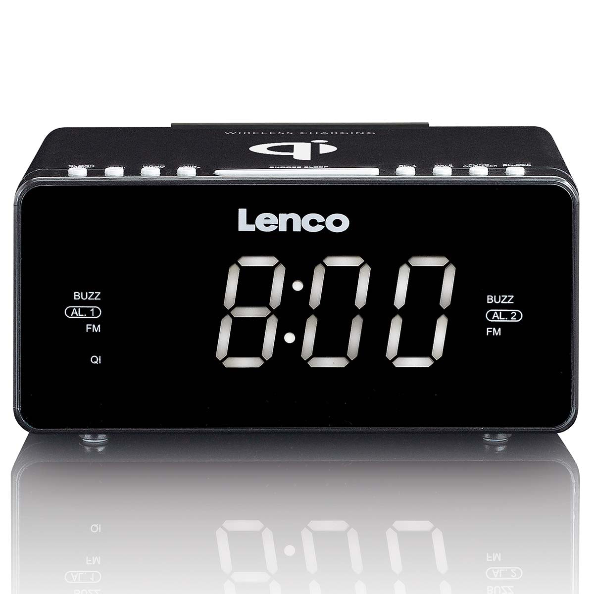 Lenco - Stereo FM Clock Radio med USB og trådløs Qi-opladning af smartphone Sort - CR-550BK