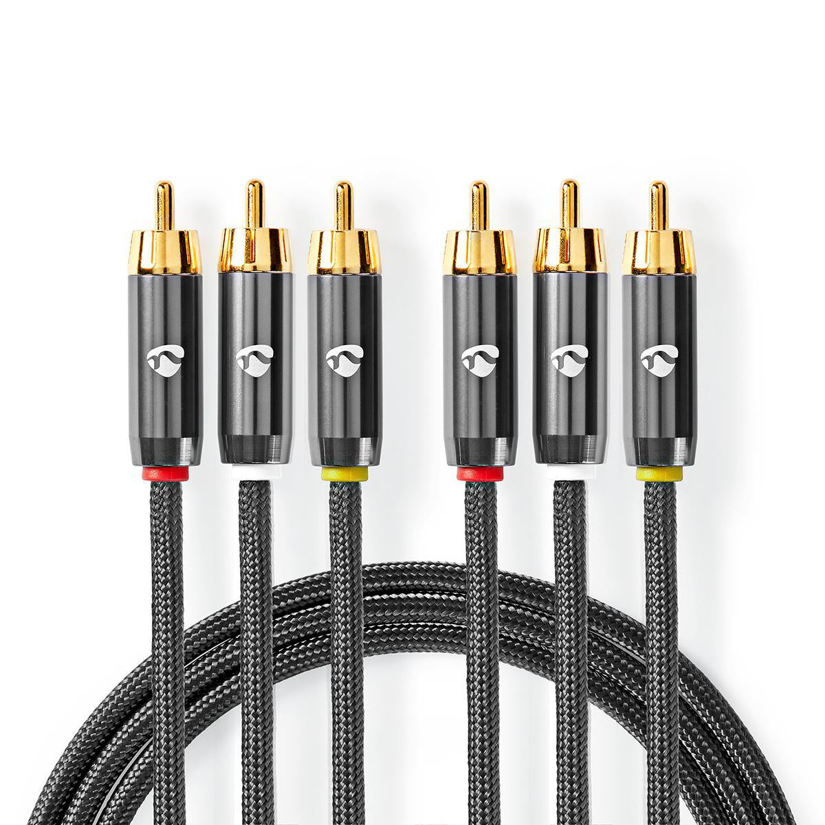 Nedis - Composite Video kabel | 3x RCA Han | 3x RCA Han | Guldplateret | 480p | 2.00 m | Runde | Bomuld | Antracit / Gun Metal Grå | Cover Window Box - CVTB24300GY20