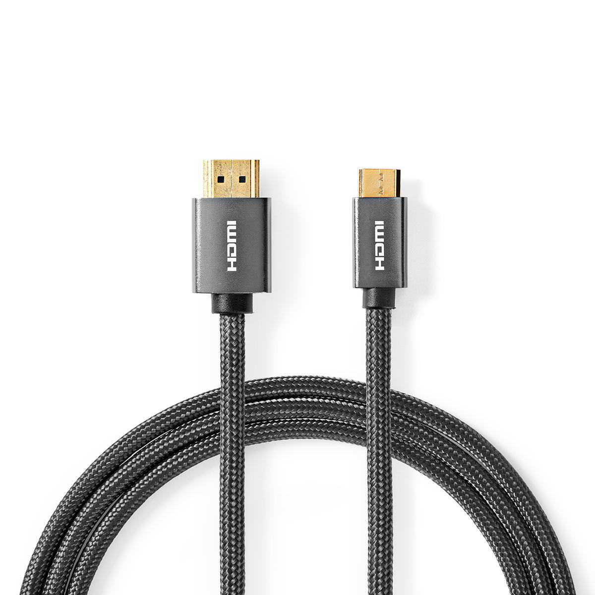 Nedis - High Speed HDMI ™ kabel med Ethernet | HDMI™ Stik | HDMI™ Mini-stik | 4K@60Hz | 18 Gbps | 2.00 m | Runde | Bomuld | Antracit / Gun Metal Grå | Cover Window Box - CVTB34500GY20