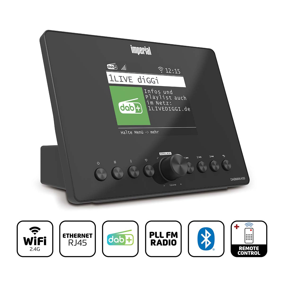 Imperial - Kompakt hybridradio (internet, DAB+, FM Hi-Fi tuner, Wi-Fi og LAN) med Bluetooth®. - DABMANI430BK