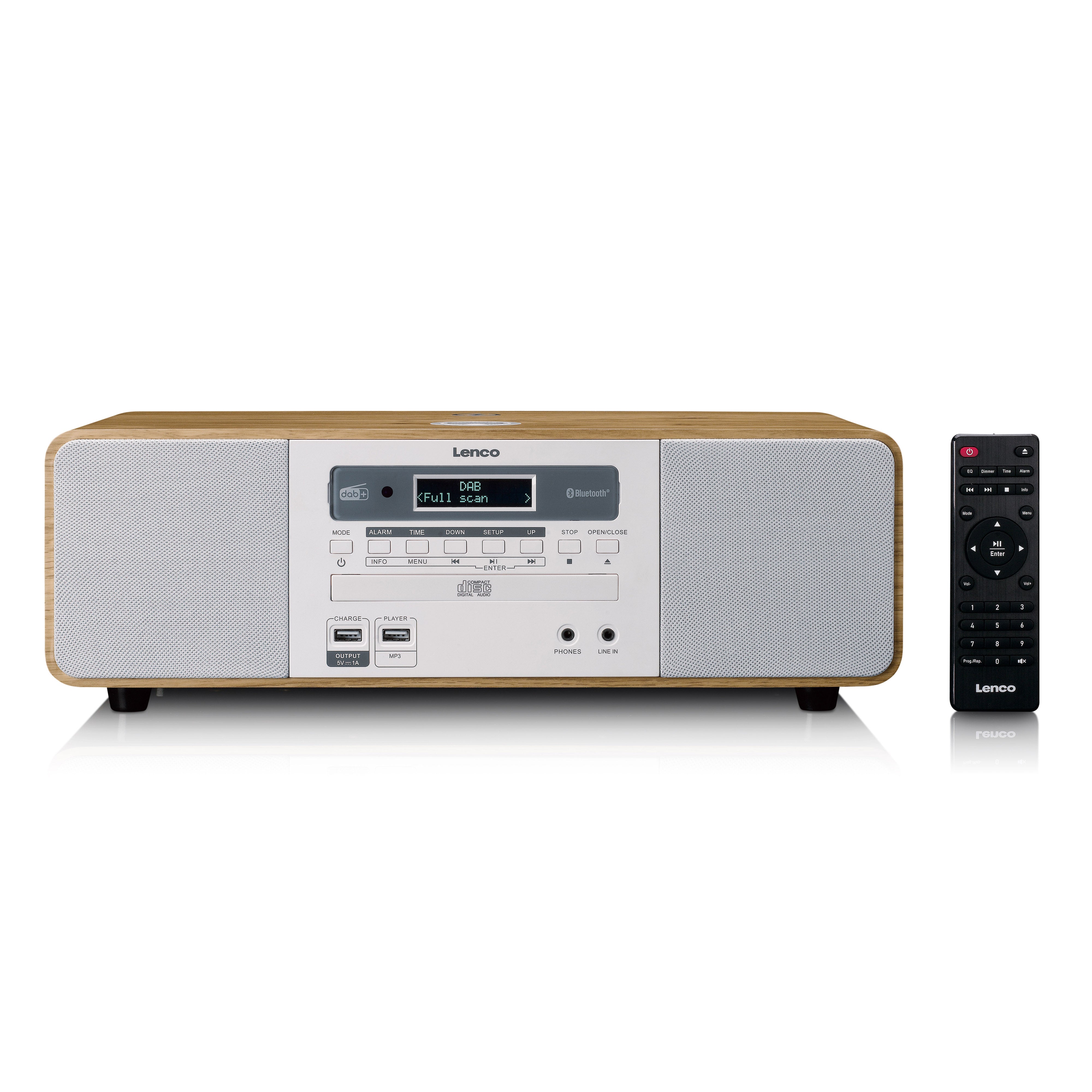 Lenco - Stereo DAB+/FM-radio, CD, 2 USB, Bluetooth®, QI og fjernbetjening Træ/hvid - DAR-251WDWH