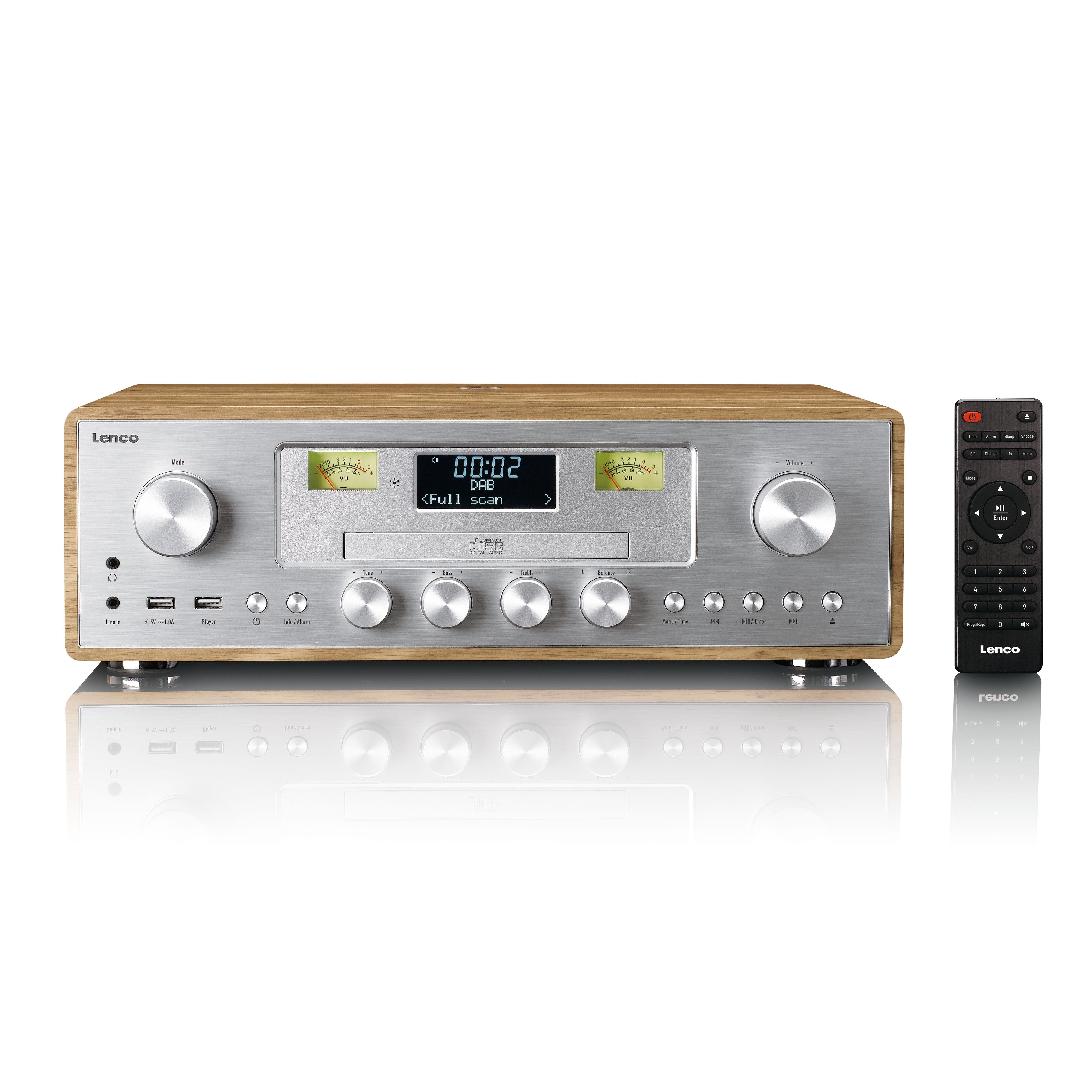 Lenco - DAB+/FM-radio med cd-afspiller, USB, Bluetooth® og trådløst opladningspunkt Træ/sølv - DAR-281WDSI