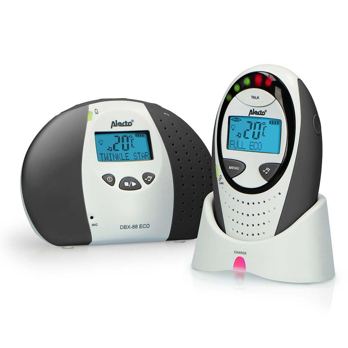 Alecto - Full eco DECT-babyalarm med display Grå - DBX-88 LIMITED