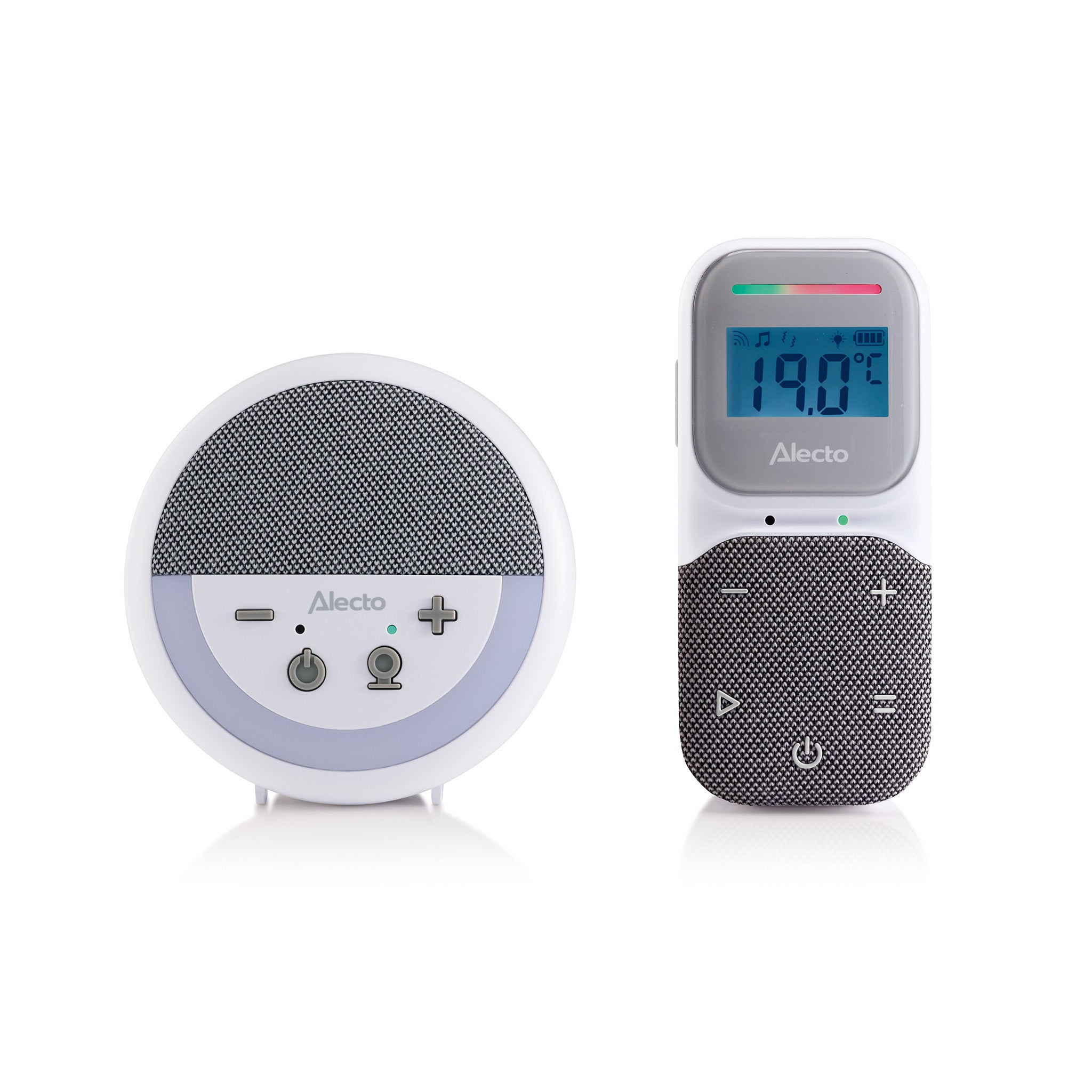 Alecto - Premium Full Eco DECT Audio Baby Monitor med projektor, display, natlys og vuggeviser Hvid/grå - DBX150