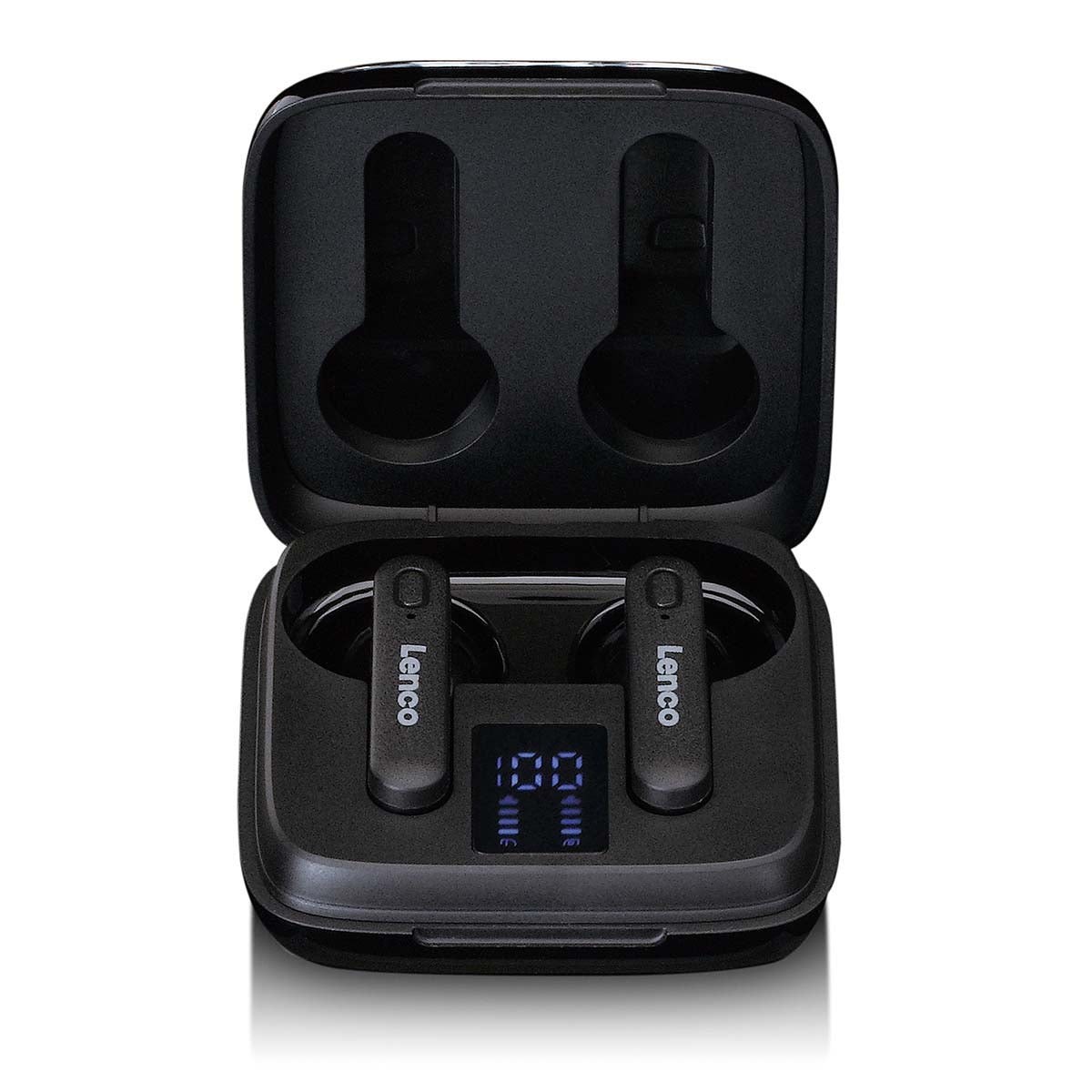 Lenco - Trådløse hovedtelefoner, opladningsetui med display, Bluetooth® og TWS Black - EPB-430BK