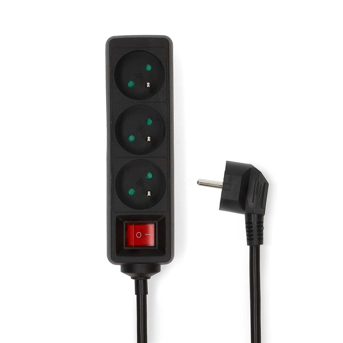 Nedis - Udvidelse Socket | France / Type E (CEE 7/6) | 3-vejs | 5.00 m | 3680 W | 16 A | Slags jordforbindelse: Jordkontakt | 230 V AC 50/60 Hz | Kontakt Vinkel: 45 ° | H05VV-F 3G1.5mm² | Indbygget on/off-knap (tænd/sluk) | Sort - ESOC350E2BK