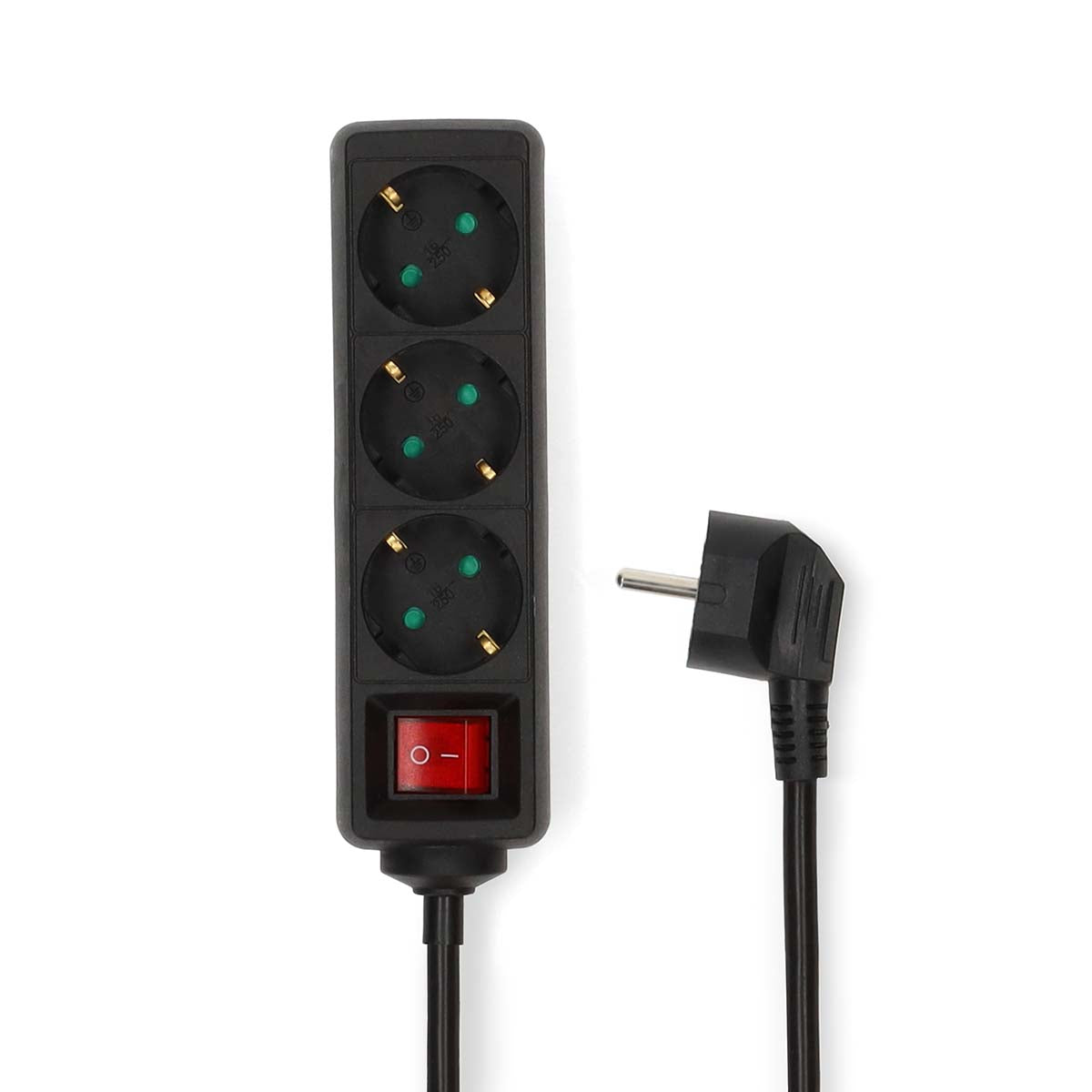 Nedis - Udvidelse Socket | Stikprop med sidebens jord / Type F (CEE 7/7) | 3-vejs | 5.00 m | 3680 W | 16 A | Slags jordforbindelse: Sidekontakter | 230 V AC 50/60 Hz | Kontakt Vinkel: 45 ° | H05VV-F 3G1.5mm² | Indbygget on/off-knap (tænd/sluk) | Sort -...