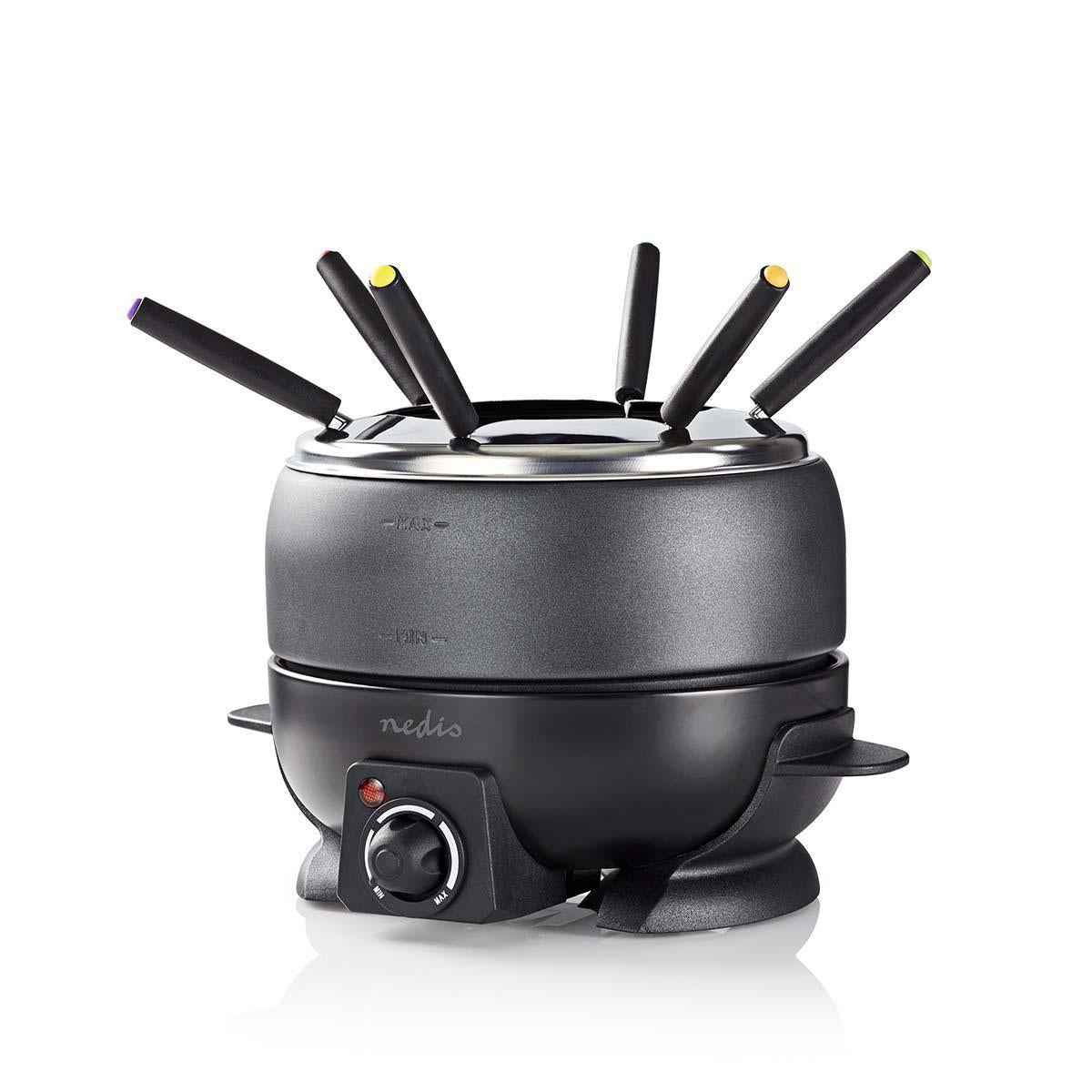 Nedis - Fondue Set | 6 Personer | 2.3 l | Justerbar temperaturkontrol | 800 W | Cool berøringshåndtag | Skridsikker bund | Overophedningsbeskyttelse - FCFO110EBK6