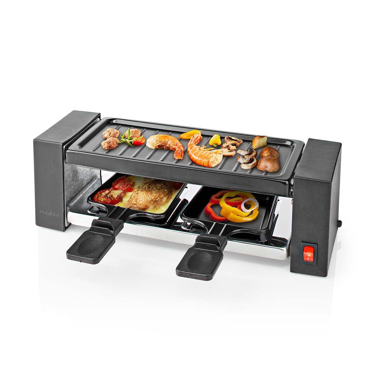 Nedis - Gourmet / Raclette | Grill | 2 Personer | Spatel | Non-stick belægning | Rektangel - FCRA210FBK2