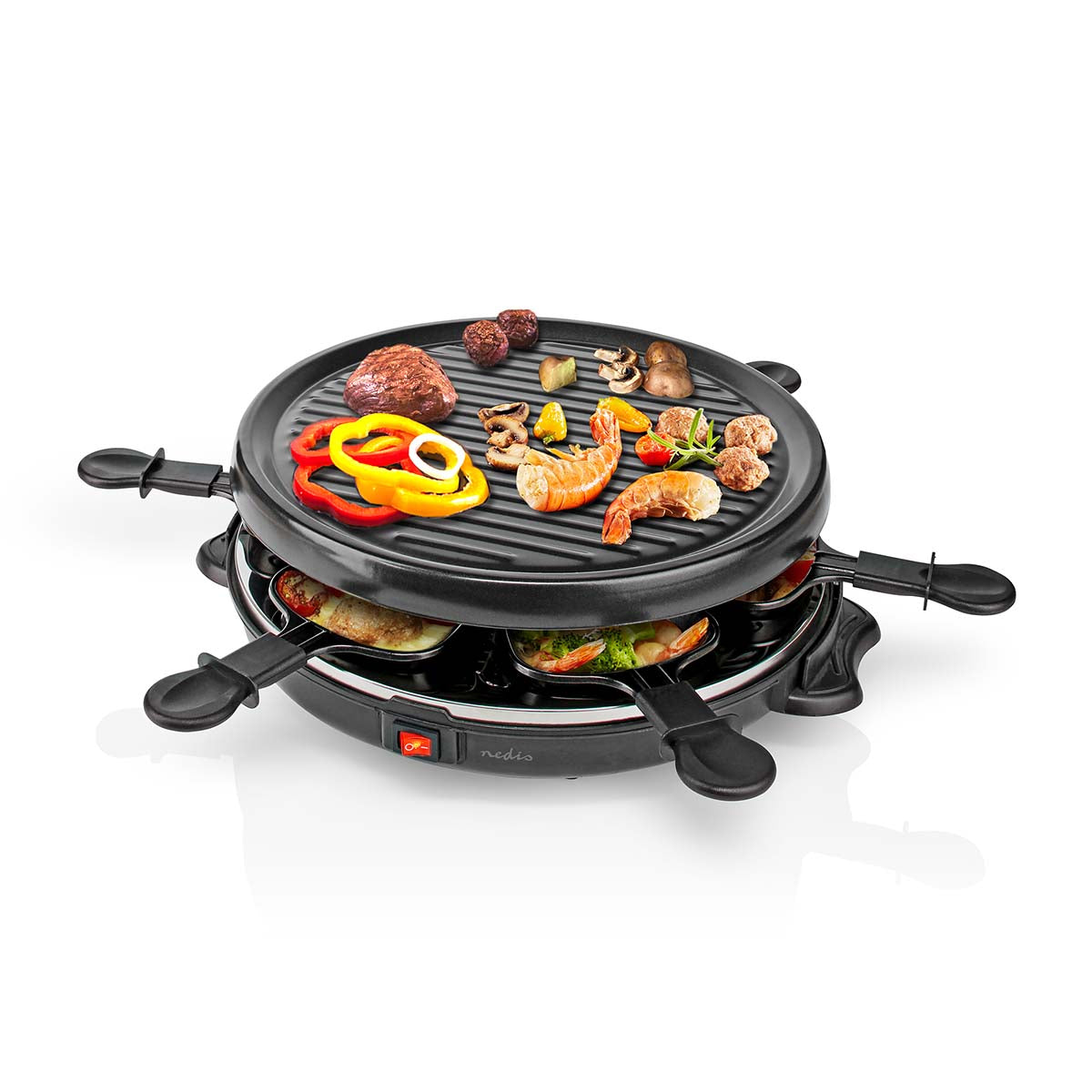 Nedis - Gourmet / Raclette | Grill | 6 Personer | Spatel | Non-stick belægning | Rund - FCRA210FBK6