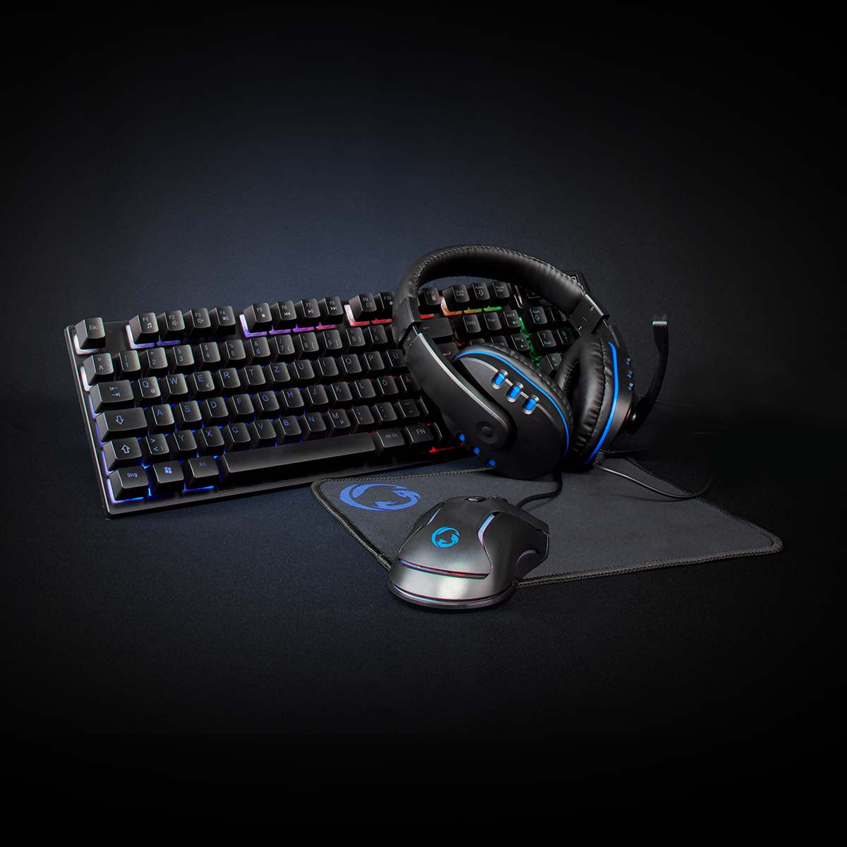 Nedis - Gaming Combo Kit | 5-i-1 | Tastatur, Headset, Mus og musemåtte | Sort | QWERTZ | DE layout - GCK51110BKDE