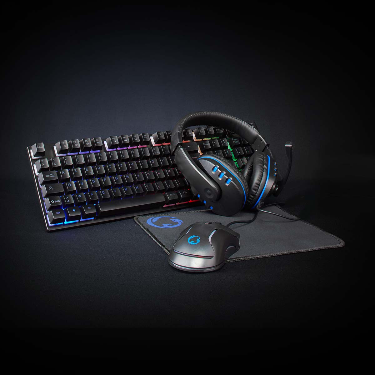 Nedis - Gaming Combo Kit | 5-i-1 | Tastatur, Headset, Mus og musemåtte | Sort | AZERTY | FR layout - GCK51110BKFR