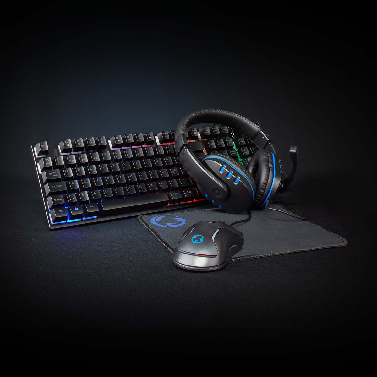 Nedis - Gaming Combo Kit | 5-i-1 | Tastatur, Headset, Mus og musemåtte | Sort | QWERTY | ND layout - GCK51110BKND