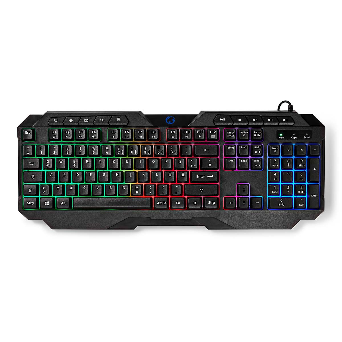 Nedis - Wired Gaming Keyboard | USB Type-A | Membrane Nøgler | LED | QWERTZ | DE layout | USB Drevet | Strømkabellængde: 1.30 m | Multimedia - GKBD110BKDE