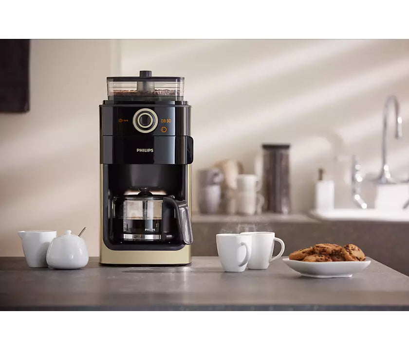Philips HD7768/90 Grind & Brew Kaffemaskine med Integreret kaffekværn & Timer - Metallisk champagne