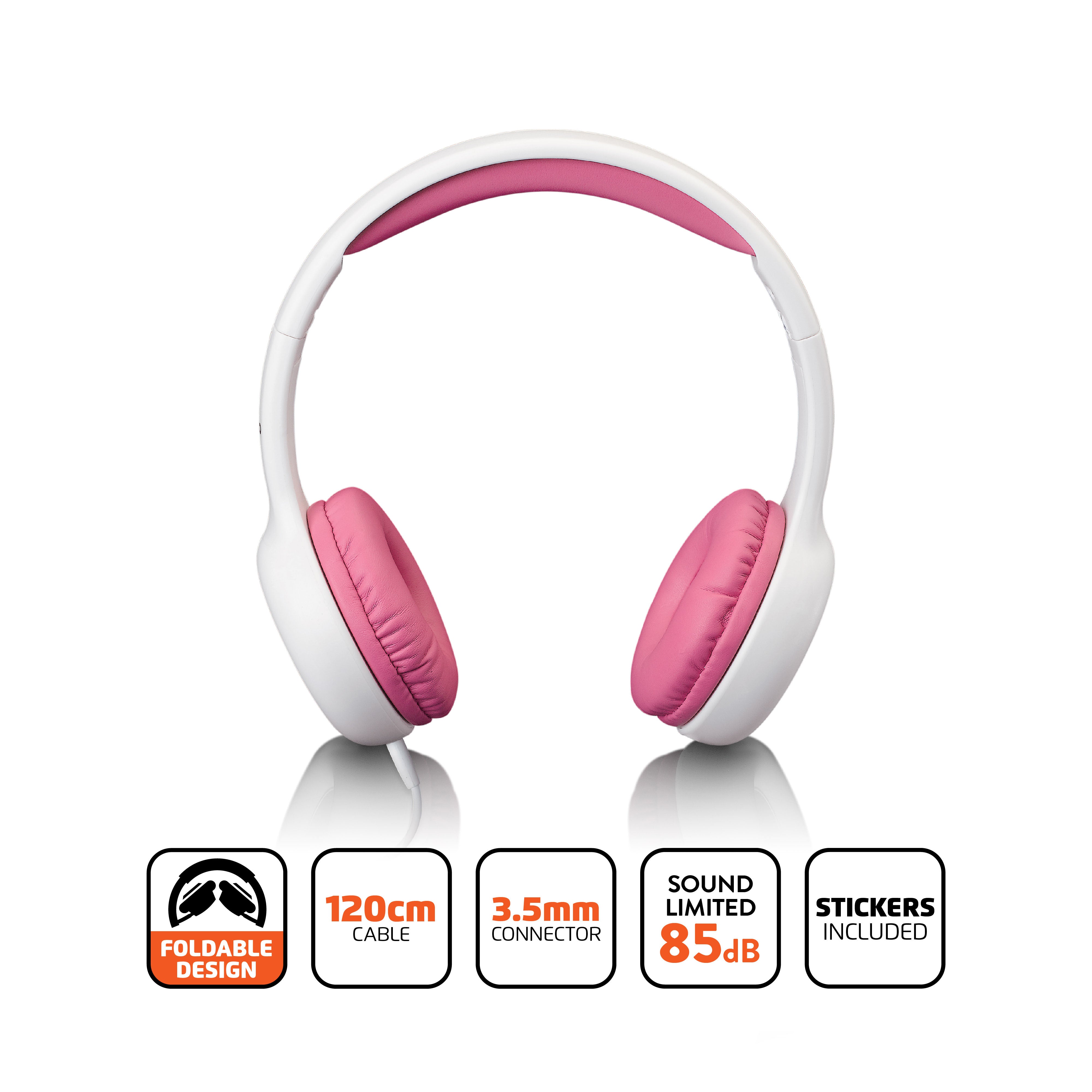 Lenco - Børnehovedtelefon 85dB med klistermærker Pink - HP-010PK