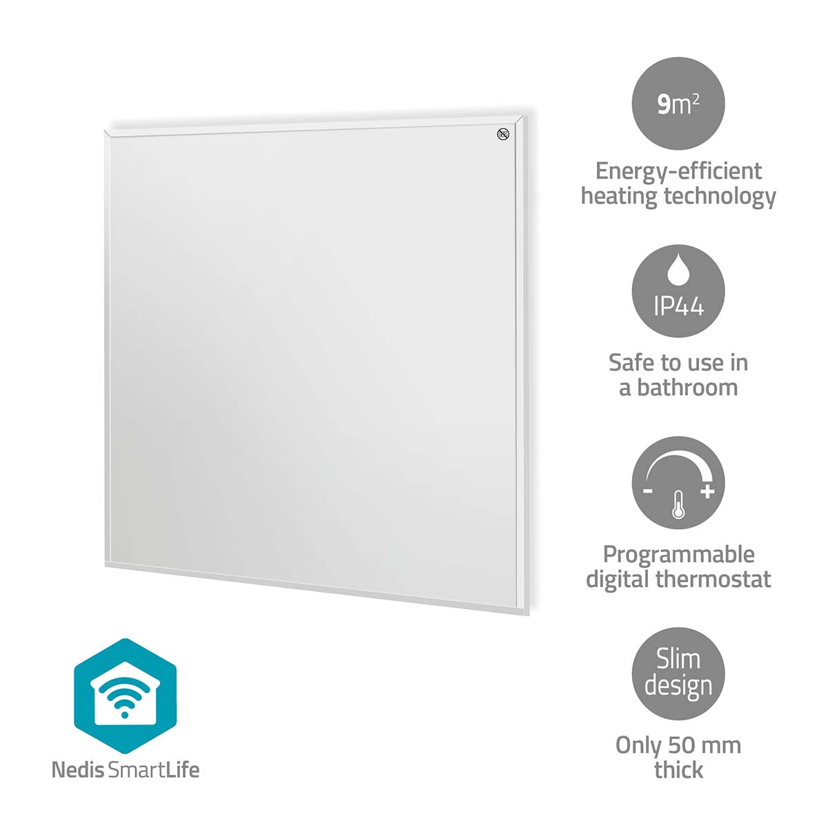 Nedis - SmartLife Infrarødt varmepanel | 350 W | 1 Heat Indstilling | Justerbar termostat | Fjernbetjening | IP44 | Hvid - HTIP350WTW