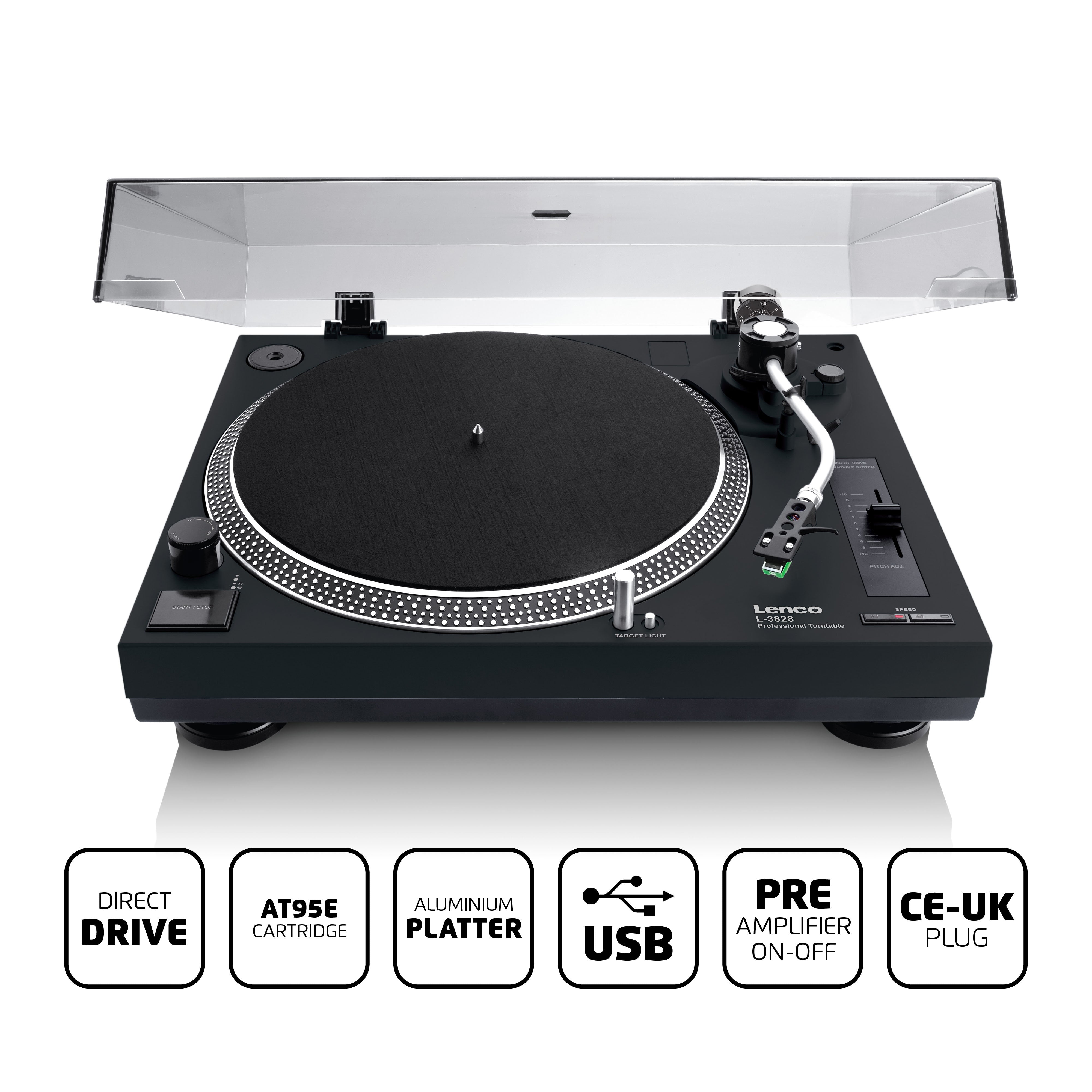 Lenco - Direkte drevet pladespiller med USB / PC-kodning Sort - L-3828BK