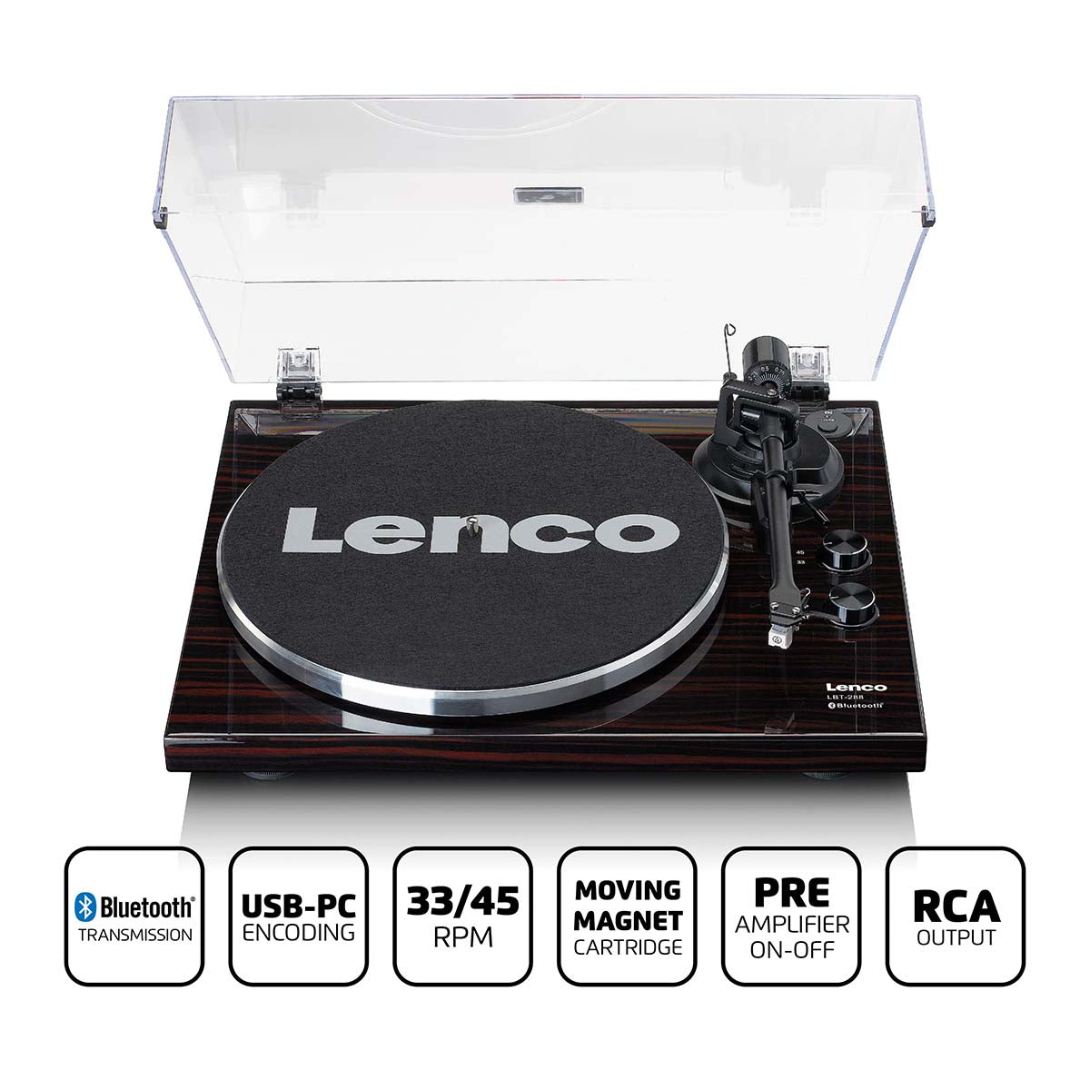 Lenco - Record player with Bluetooth® transmission dark brown - LBT-288WA