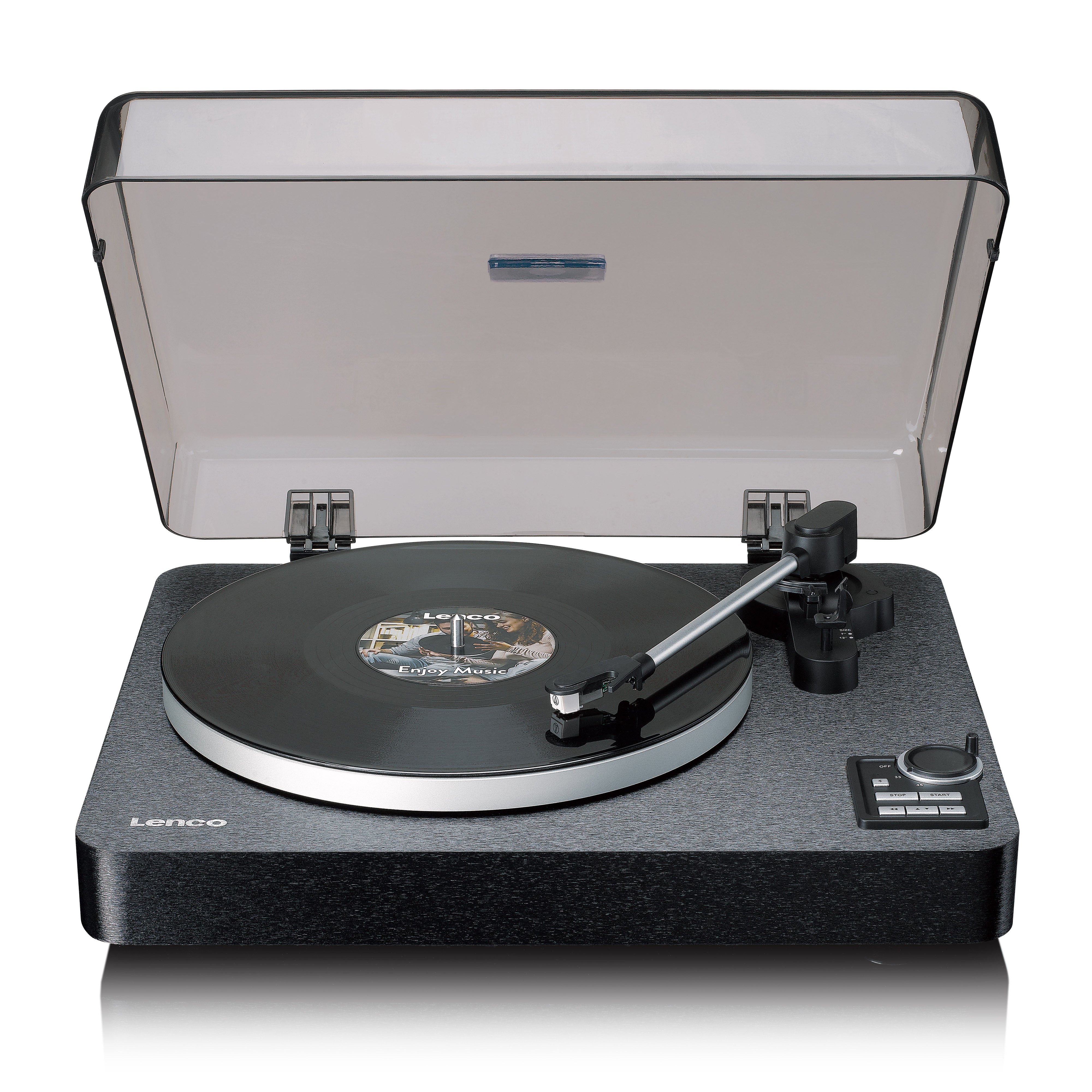 Lenco - Fuldautomatisk pladespiller med Bluetooth®-transmission og forforstærker Pladetallerken og tonearm i metal Sort - LBTA-165BK