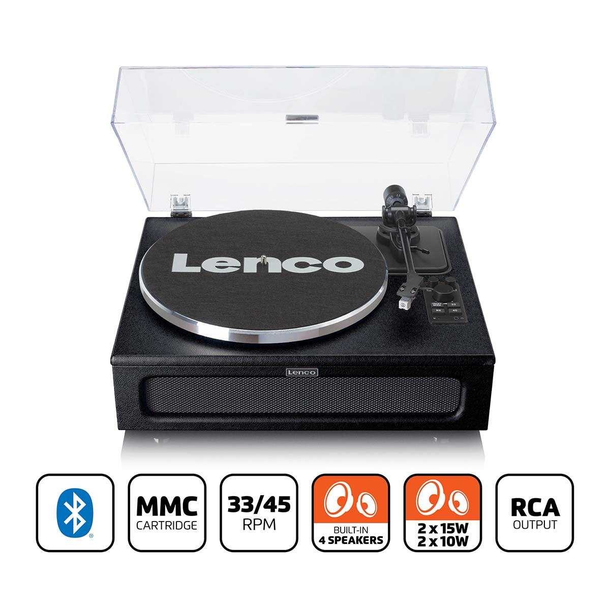 Lenco - Pladespiller med 4 indbyggede højttalere og bluetooth-modtagelse Sort - LS-430BK