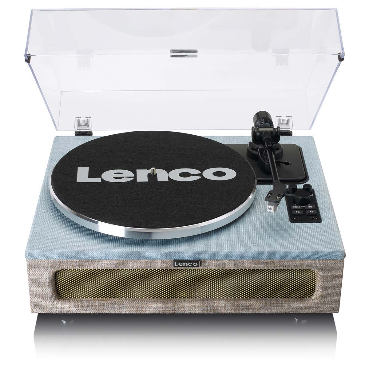 Lenco - Pladespiller med 4 indbyggede højttalere og bluetooth-modtagelse Blå/Taupe - LS-440BUBG
