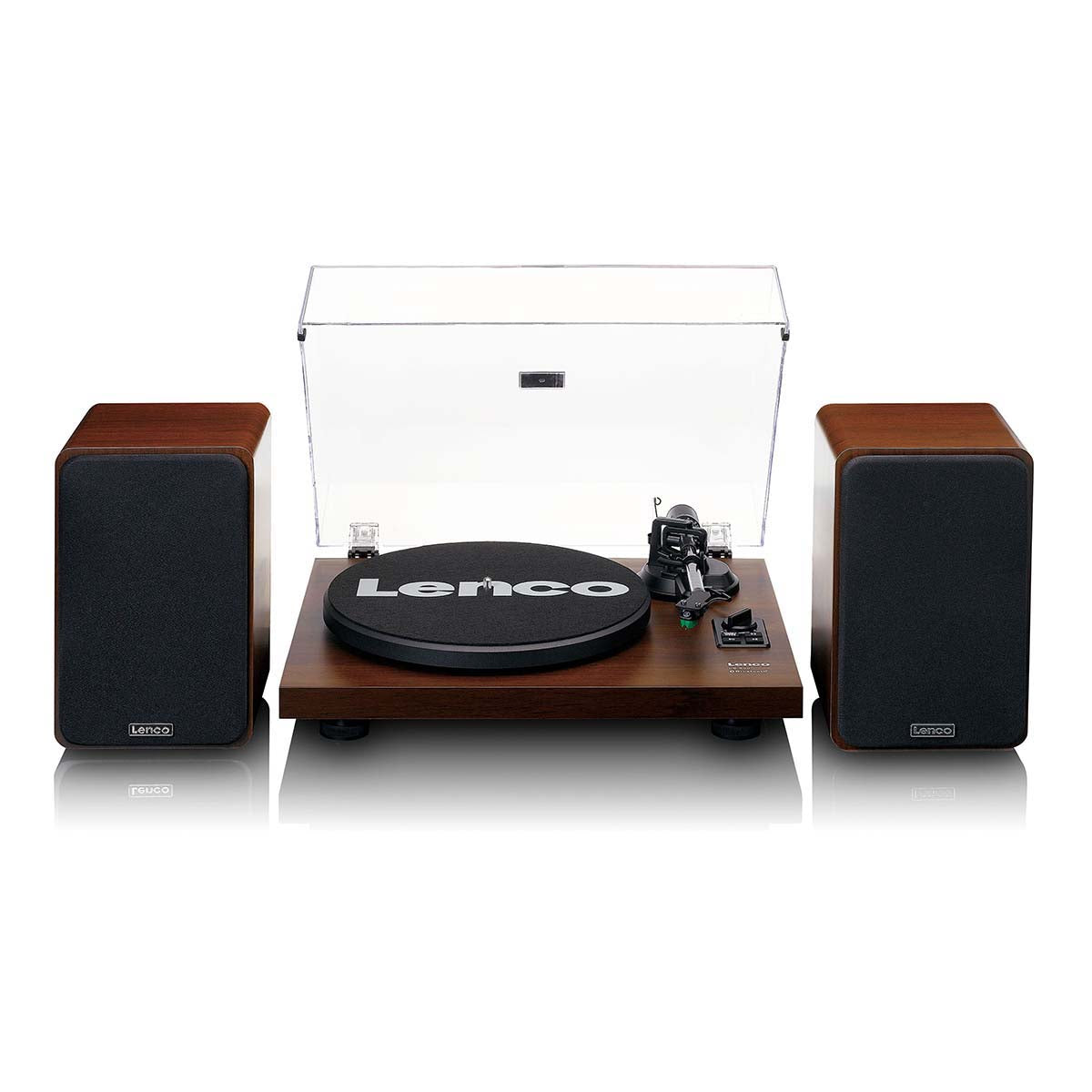 Lenco - Pladespiller med indbygget forstærker, Bluetooth® og 2x30W højttalere Walnut - LS-600WA