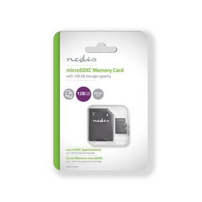 Nedis SD kort Hukommelseskort microSDXC | 128 GB | Skrivehastighed: 90 MB/s | Læs hastighed: 45 MB/s | UHS-I | SD adapter inkluderet