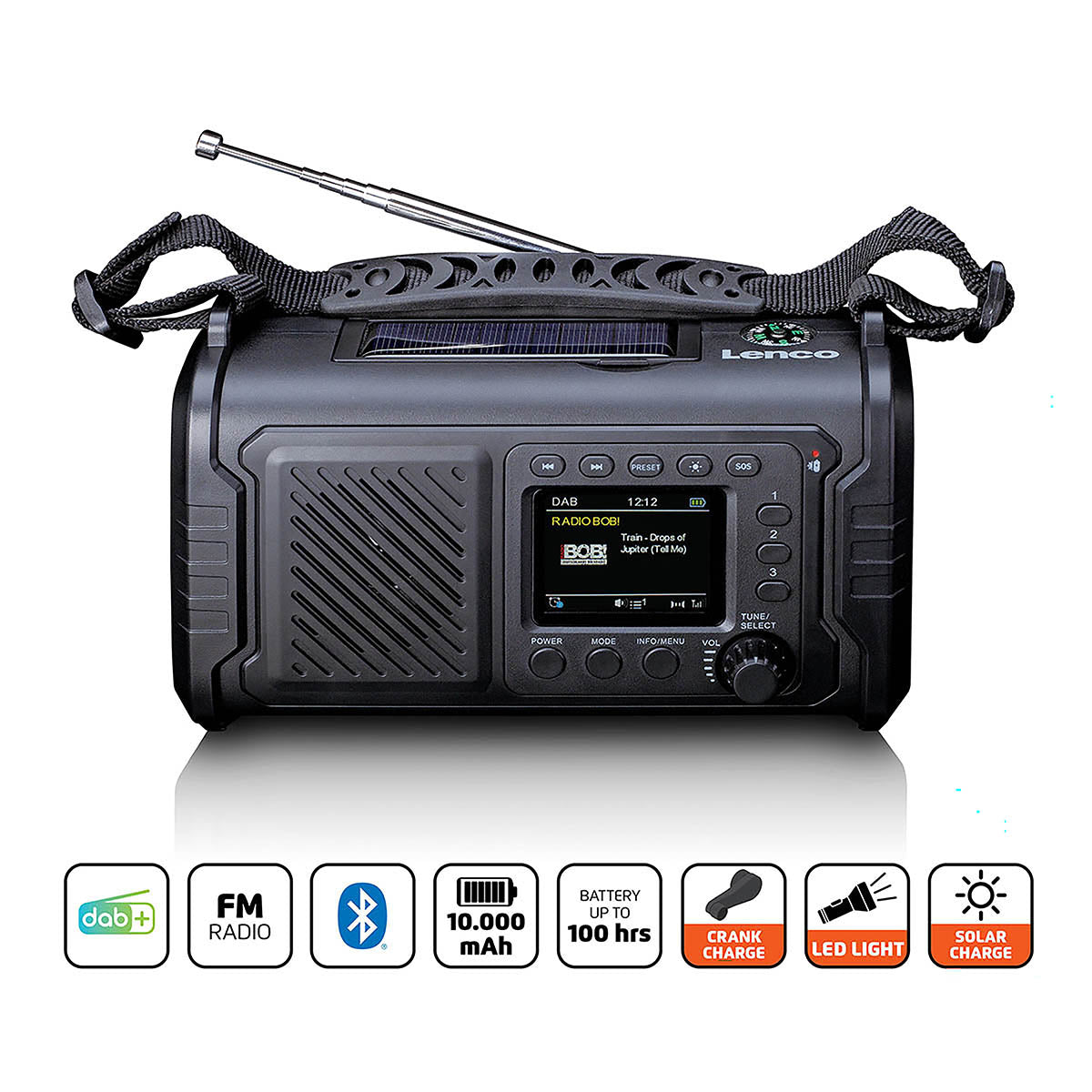 Lenco - Bærbar DAB+/FM-svingradio til nødsituationer med ASA- og powerbank-funktion - PDR-055BK