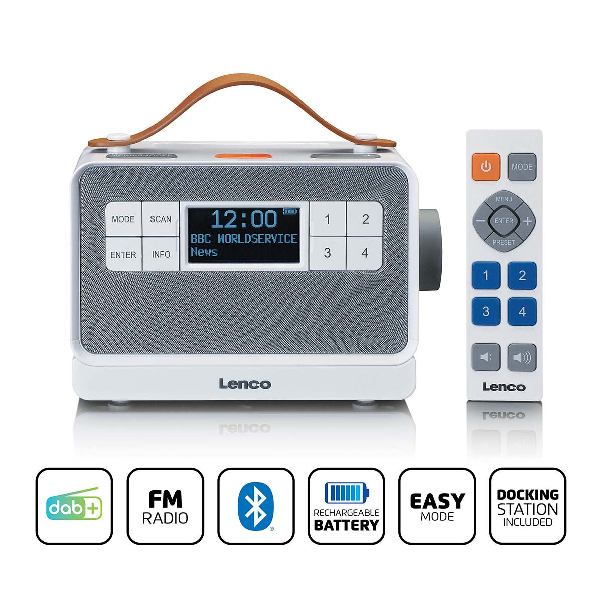 Lenco - Bærbar FM/DAB+-radio med store knapper og "Easy Mode"-funktion Hvid - PDR-065WH