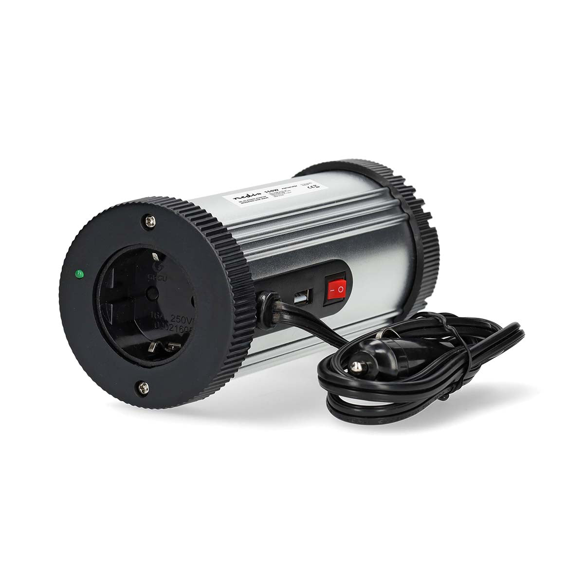 Nedis - Power Inverter Modificeret sinus | Indgangsspænding: 12 V DC | Enhedens strømudgangsforbindelse: Type F (CEE 7/3) / USB-A | 230 V AC 50 Hz | 150 W | Peak-effekt: 300 W | Stik til cigarettænder | Sølv - PIM15012FGY