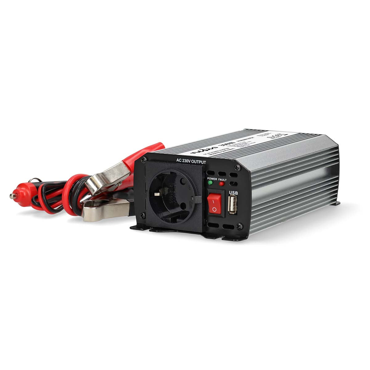Nedis - Power Inverter Modificeret sinus | Indgangsspænding: 12 V DC | Enhedens strømudgangsforbindelse: Type F (CEE 7/3) / USB-A | 230 V AC 50 Hz | 300 W | Peak-effekt: 600 W | Batteriklemmer + cigarettænder | Sølv - PIM30012FGY