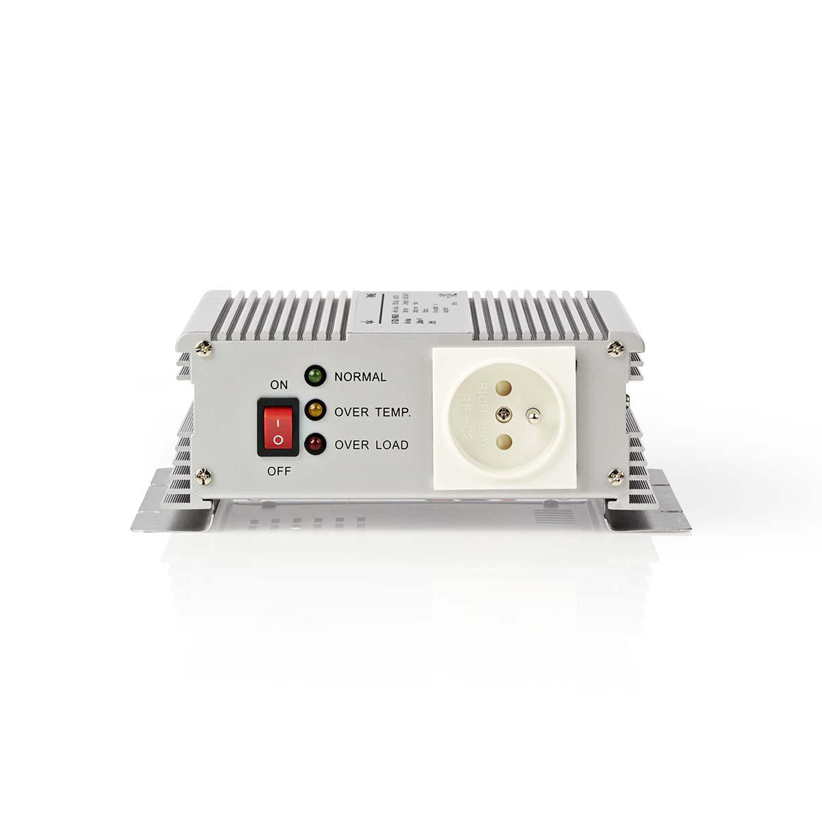 Nedis - Power Inverter Modificeret sinus | Indgangsspænding: 24 V DC | Enhedens strømudgangsforbindelse: Type E (CEE 7/5) | 230 V AC 50 Hz | 600 W | Peak-effekt: 1500 W | Batteriklemmer | Sølv - PIMS60024E